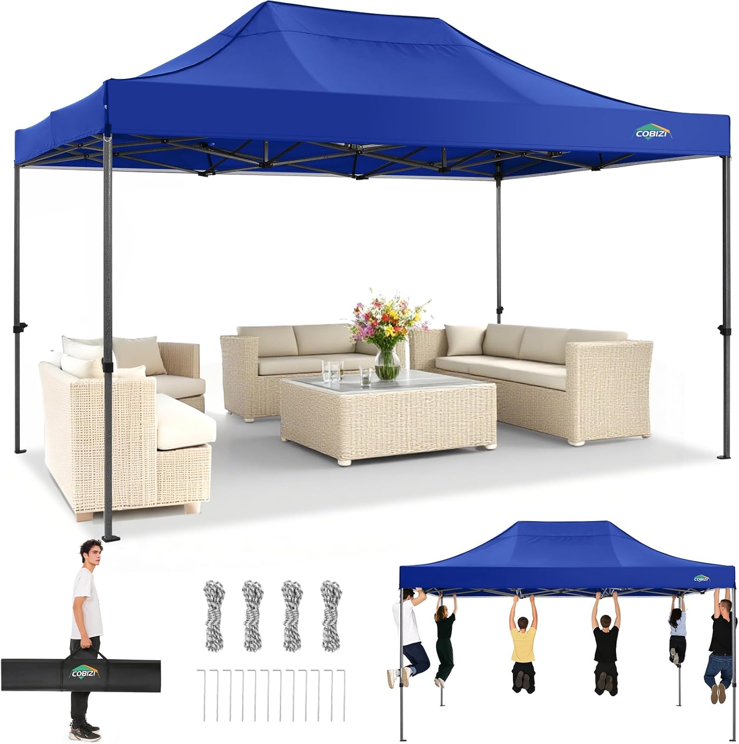 COBIZI - Tonnelle Pliante 3x4.5m - étanche, UV50+, cadre épais