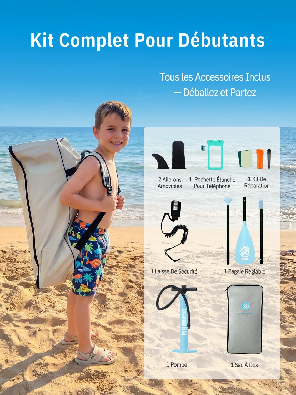 Niphean Extra Large Paddle Gonflable, Sup à 2+1 Personnes/Famille, Planches de Stand Up Paddle Gonflables avec (Idéal Débutant) Aileron Équilibré, Housse Étanche, Paddle Gonflable Adulte, Cadeaux