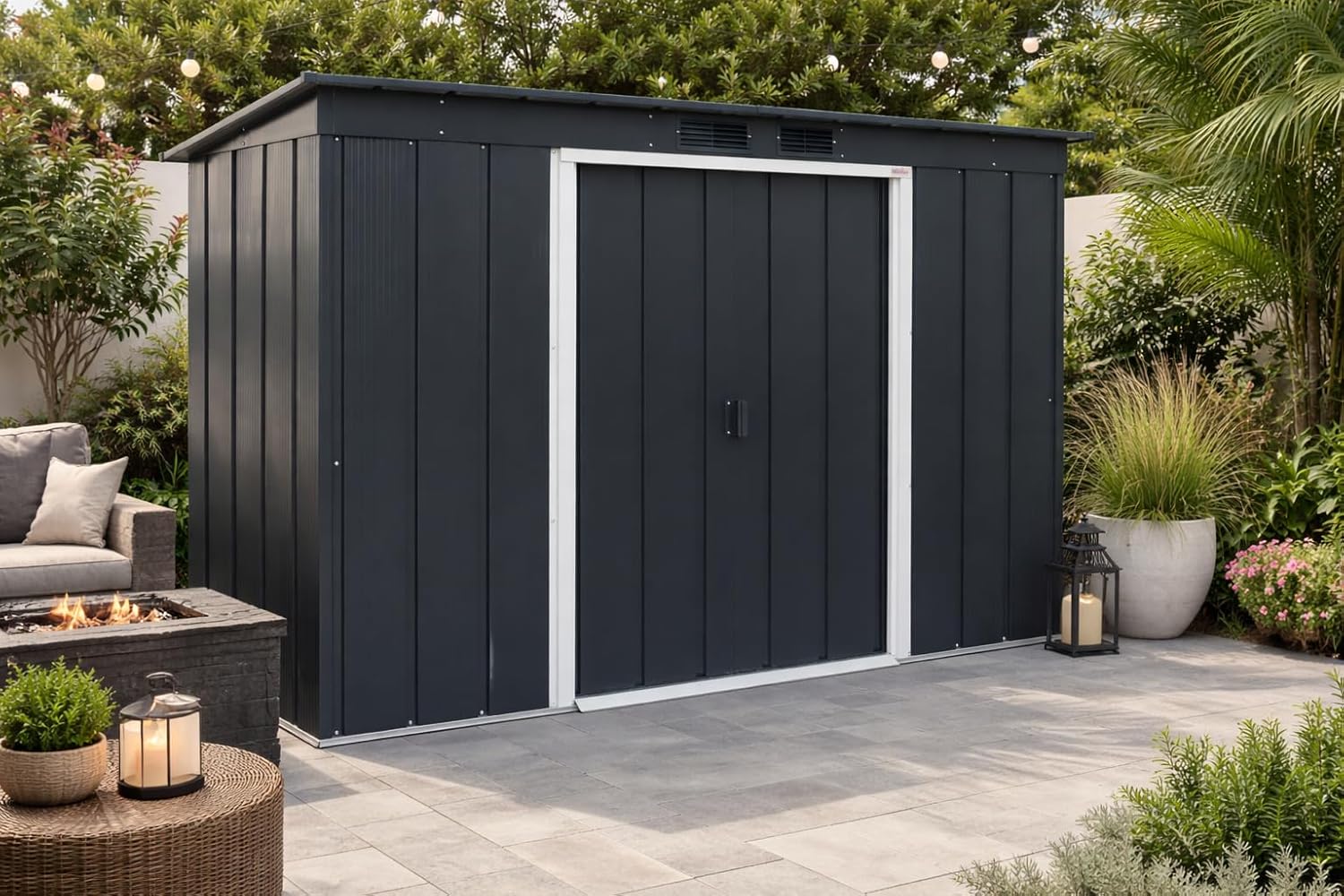 Duramax ECO 8 x 4 (2.85 m²) abri de jardin en métal à toit pentu, Abri de jardin en métal galvanisé à chaud, Abri de stockage d'outils, structure de toit renforcée, anthracite