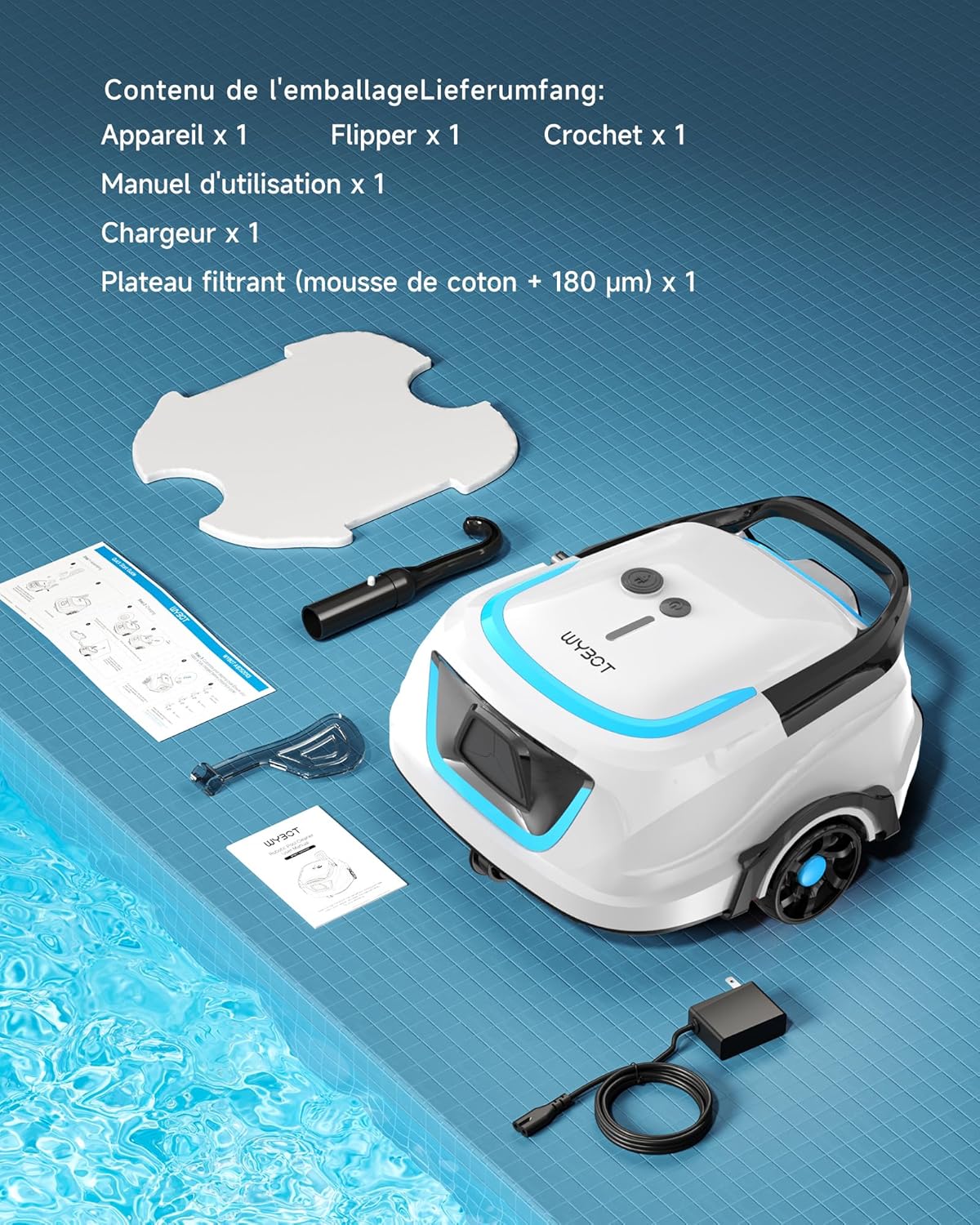 WYBOT - A1max - robot piscine sans fil - 130min, LED, 4 modes