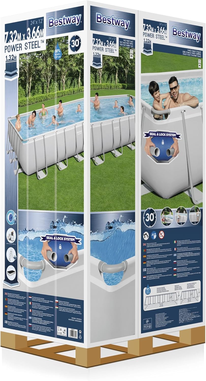 BESTWAY Piscine hors sol rectangle Power Steel gris clair 732 x 366 x 132 cm