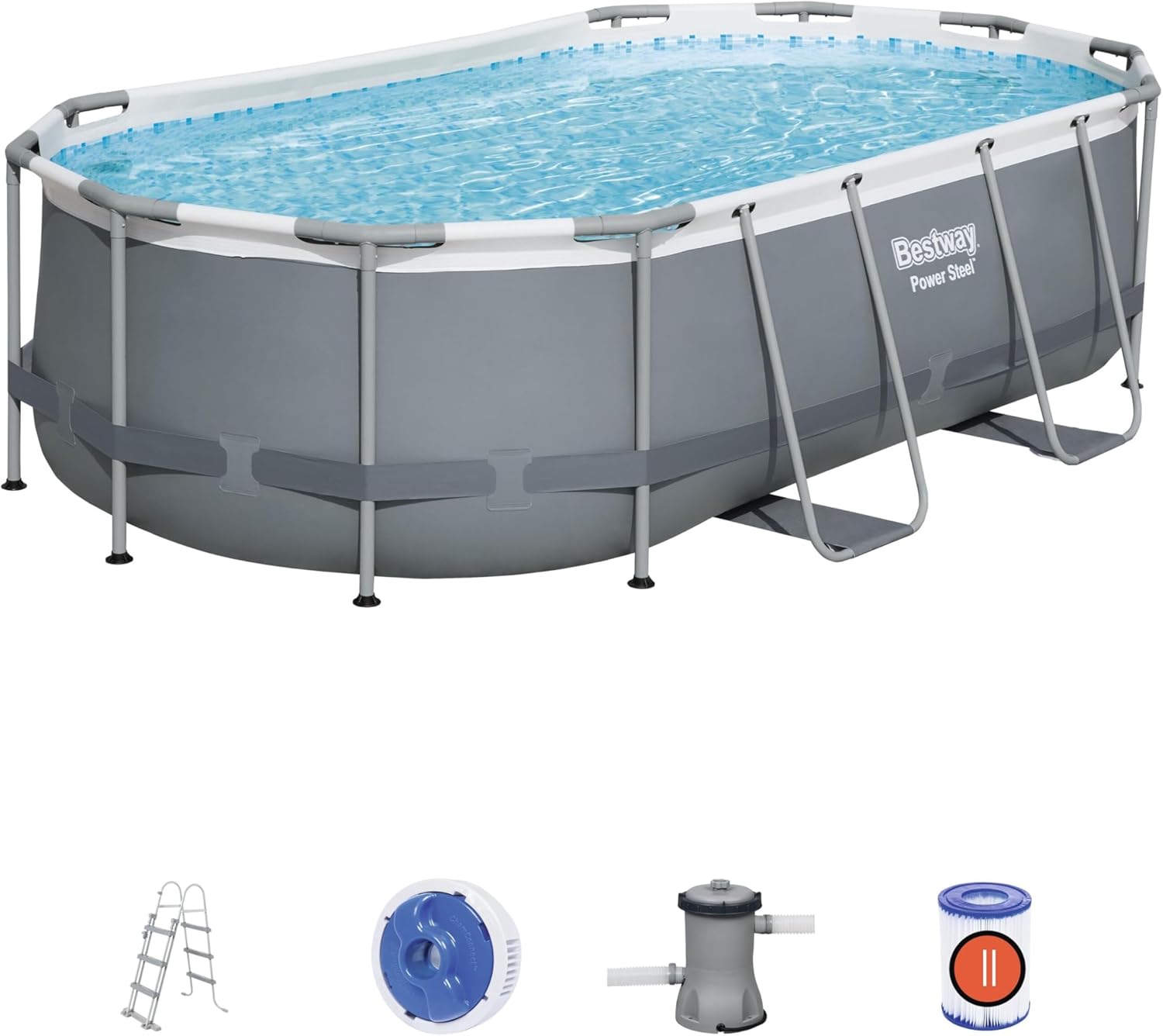 Bestway - Power Steel ovale - 427x250x100 cm - filtre, échelle