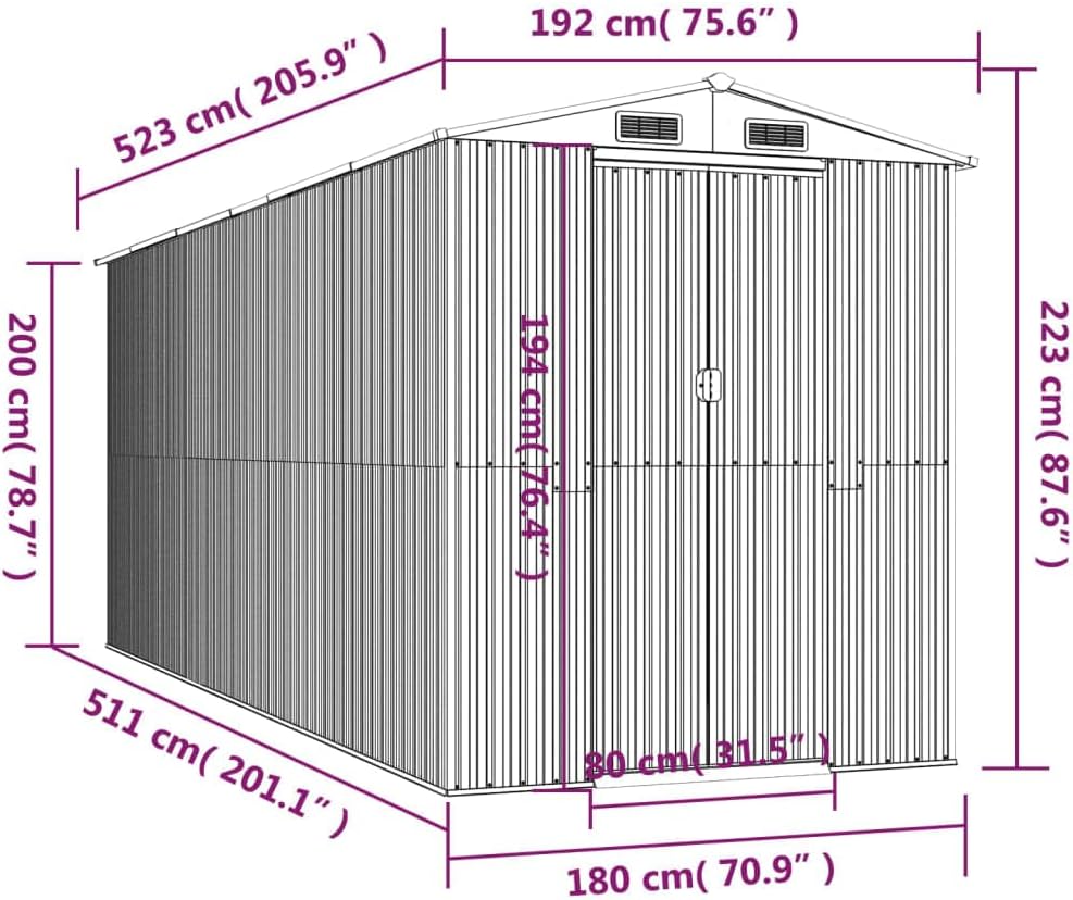 vidaXL - Abri de jardin acier galvanisé 192x523x223 cm anthracite