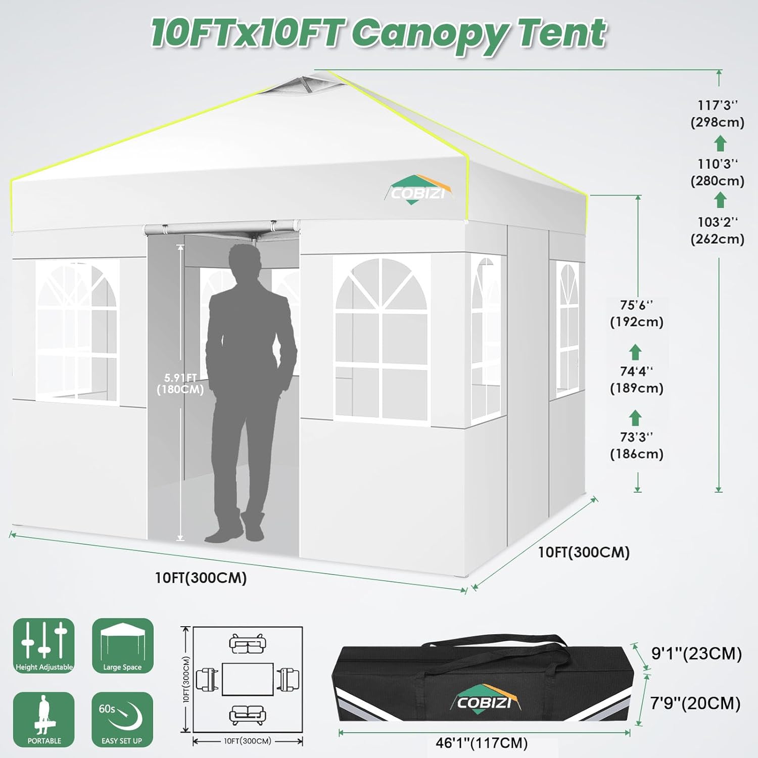 Cobizi - Tonnelle Pliante 3x3m - Imperméable, Ventilation, Idéal Jardin - BAR-3005