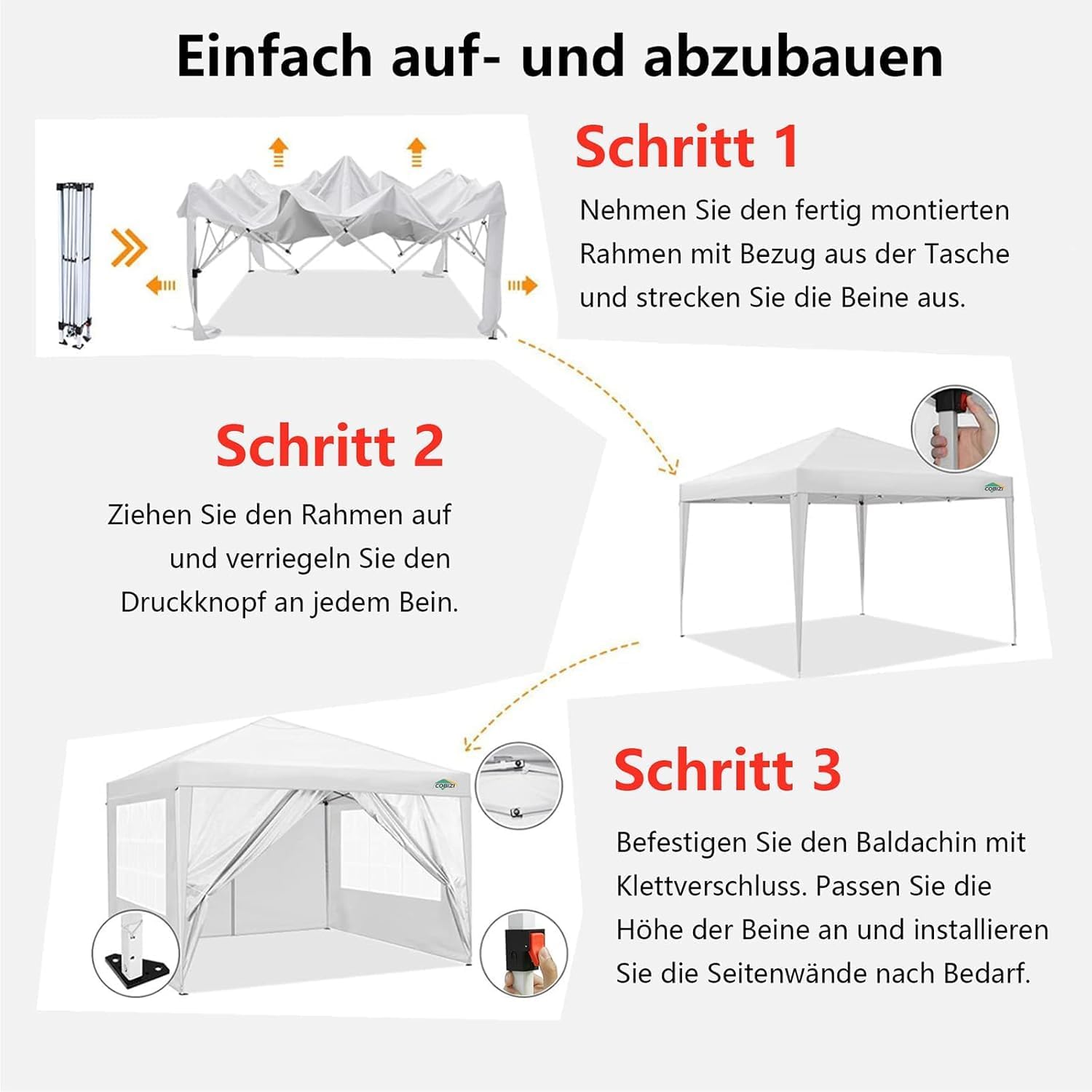 COBIZI - tonnelle pliable 3x3m - imperméable, anti-UV, panneaux amovibles