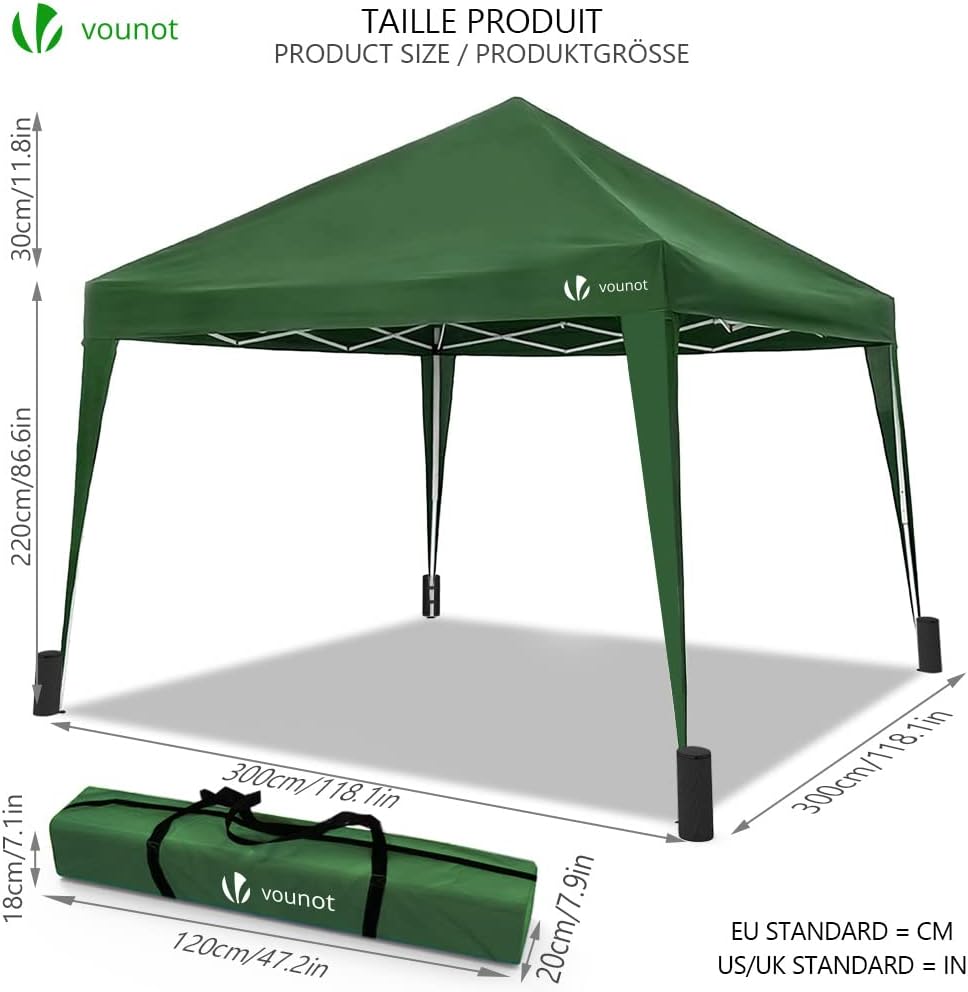 VOUNOT - Tonnelle pliante 3x3m - rapide à monter, sac inclus