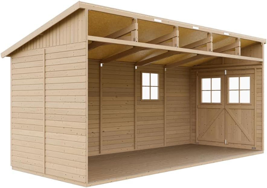 Timbela - Abri de jardin bois avec fenêtres, plancher, 10 m², H244x216x513 cm - M341+M341G