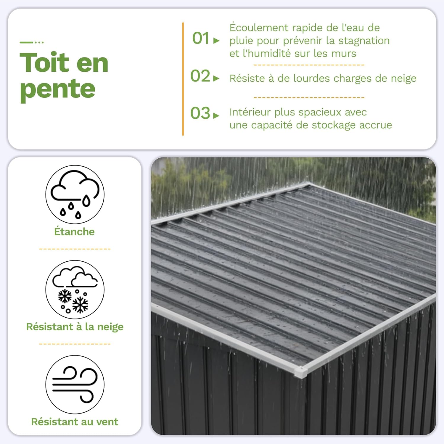 Devoko Abri de Jardin en métal 183x109x182cm avec Fondation, 3,6m³ Abri à Outils avec Toit en Pente et Porte coulissante, Extérieur, Résistant aux intempéries, Abri de Jardin pour vélo, terrasse