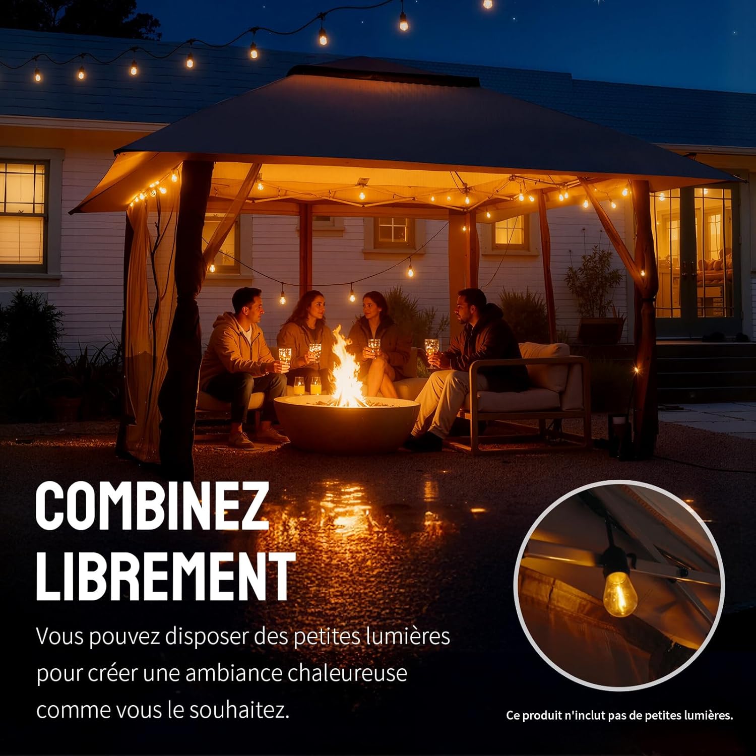 CROWN SHADES - tonnelle jardin pop up - 4x4 m - double toit, côtés maille, hauteur réglable