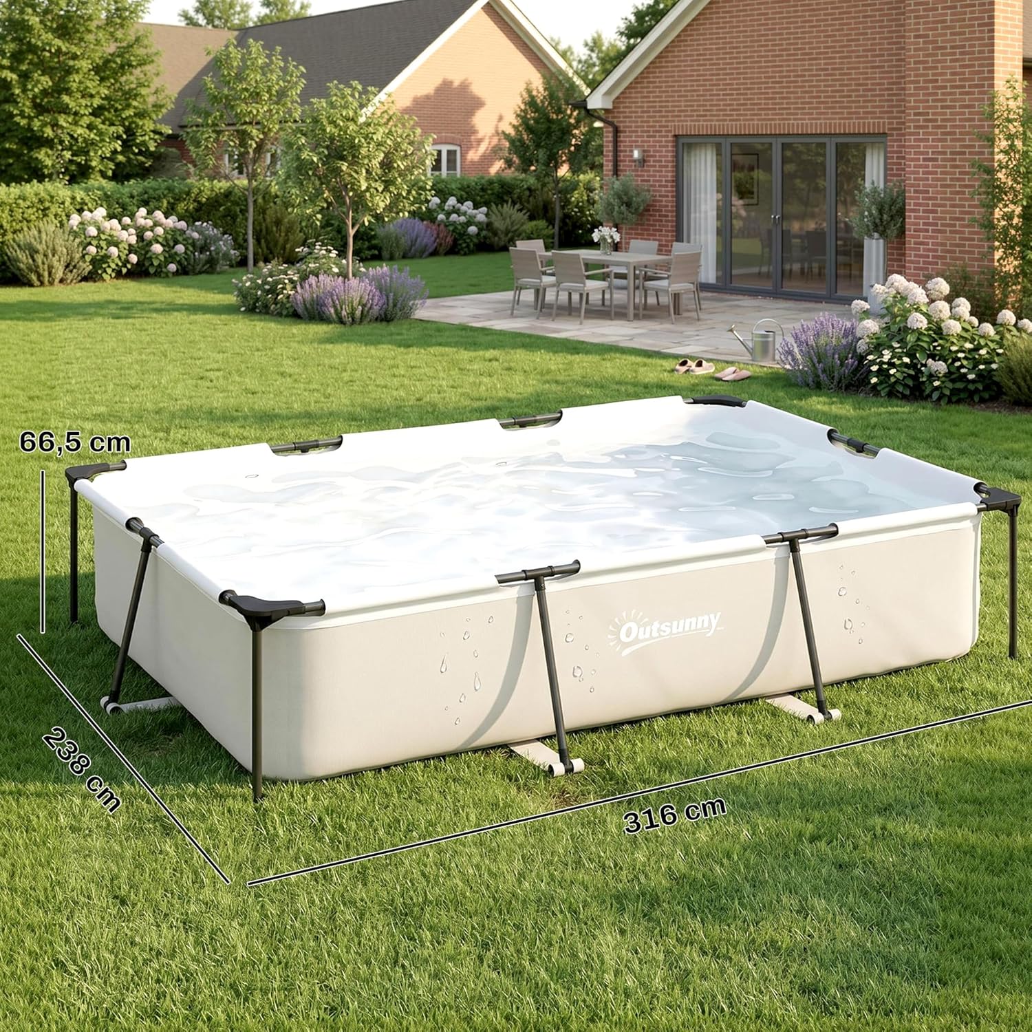 Outsunny - Piscine tubulaire rectangulaire - 316x238x66,5 cm - pompe de filtration, PVC triple couche, structure antirou
