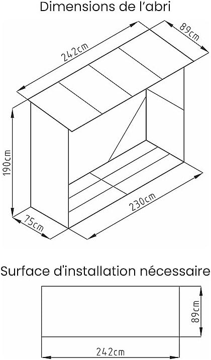 Vente-unique Abri b√ªches métal en Acier galvanisé Effet Bois 4,9 st√®res - 4,1 m3 Winwood - L.242 x P.89 x H.190 cm