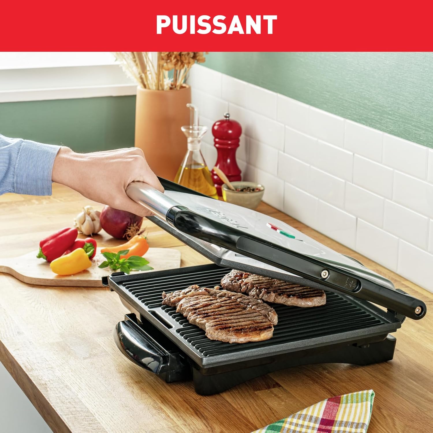 Tefal - Gril Viande Panini Multifonction 2000W, rangement vertical, noir/argent - GC241D12