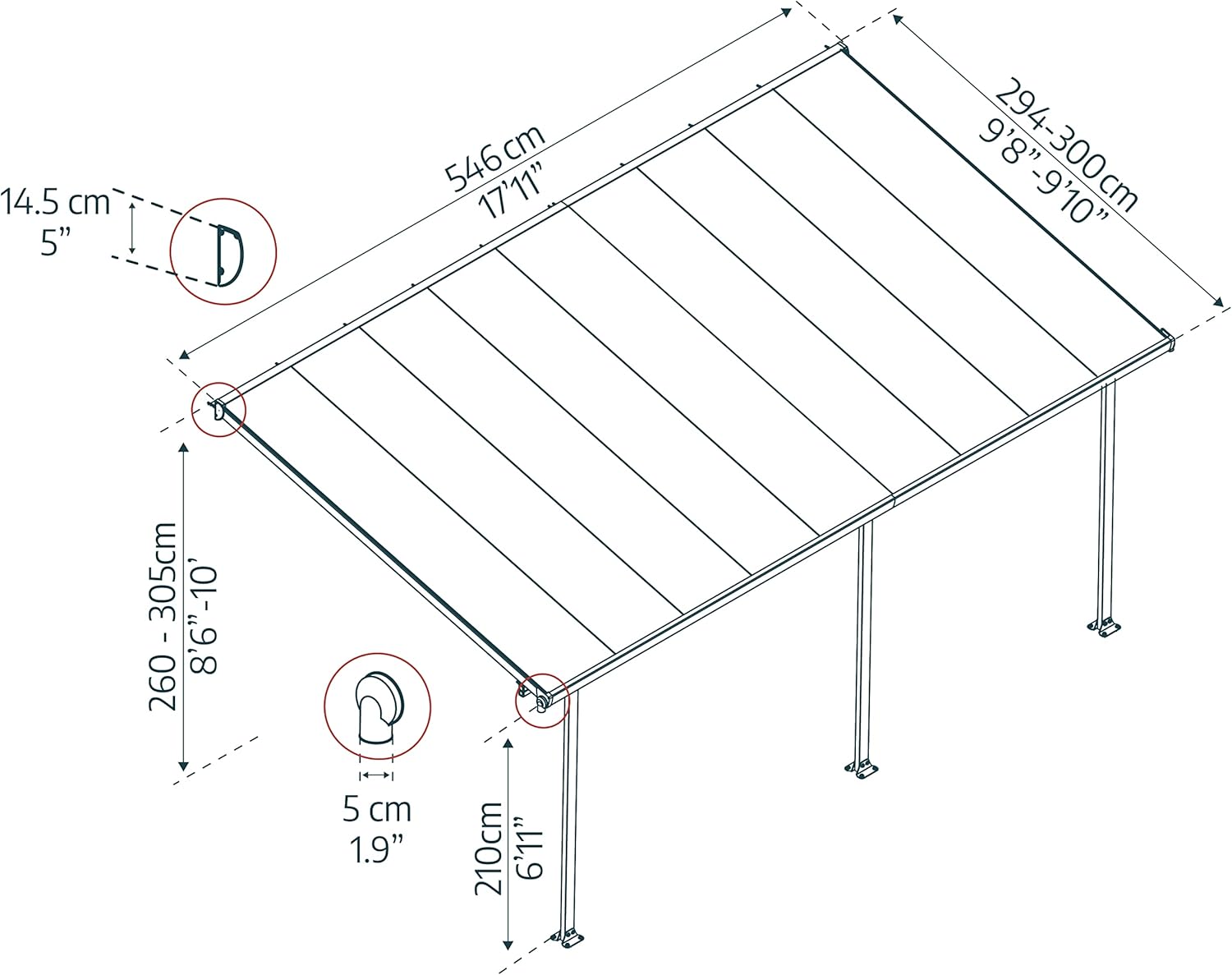 Palram - Feria série - 16.4 m² - aluminium et polycarbonate, moderne, terrasse couverte -