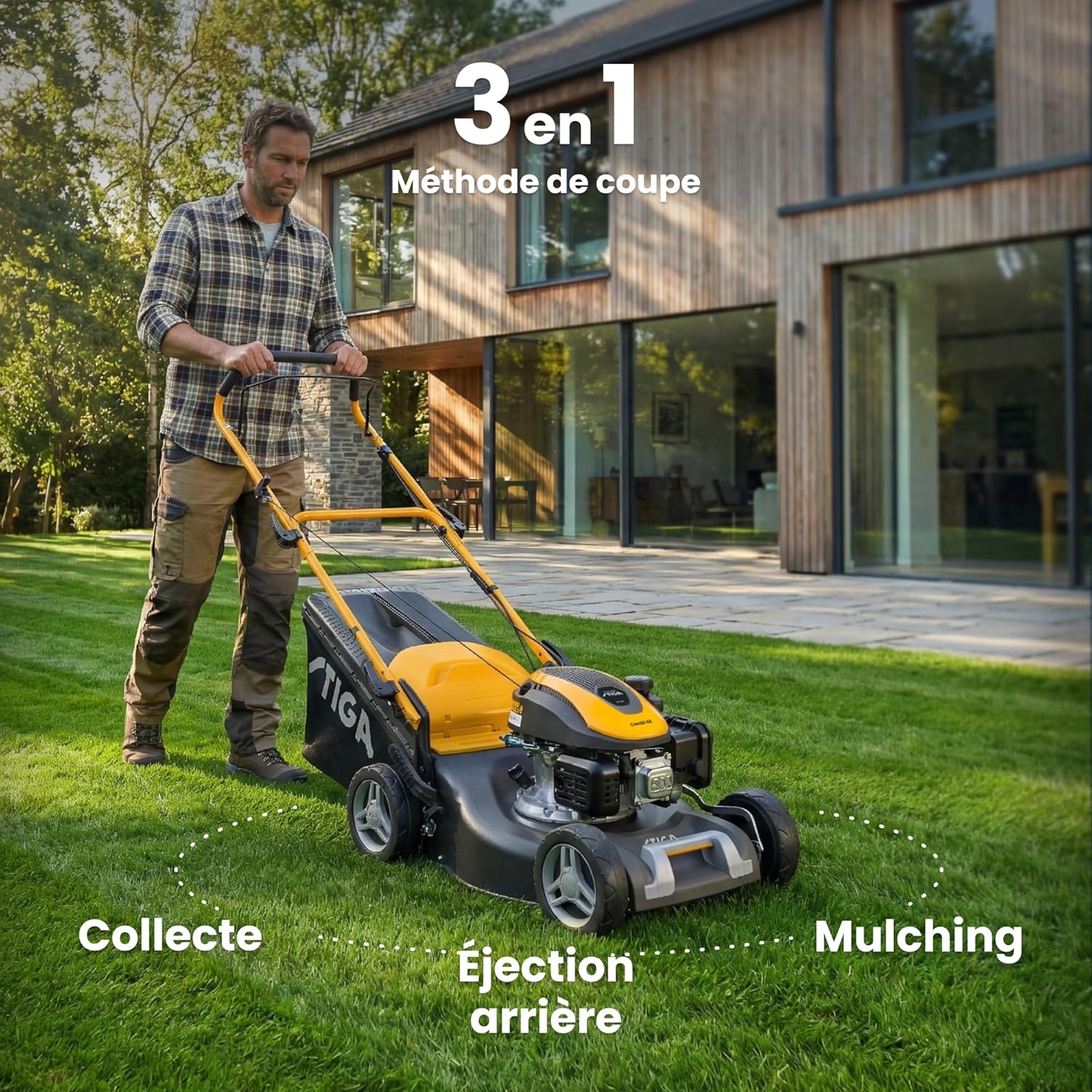 STIGA Combi 48 S Tondeuse Thermique, 139 cm³, 46 cm – Bac 60 L, Mulching Intégré, Réglage 6 Positions – Pelouses Jusqu’à 1 200 m², Gris