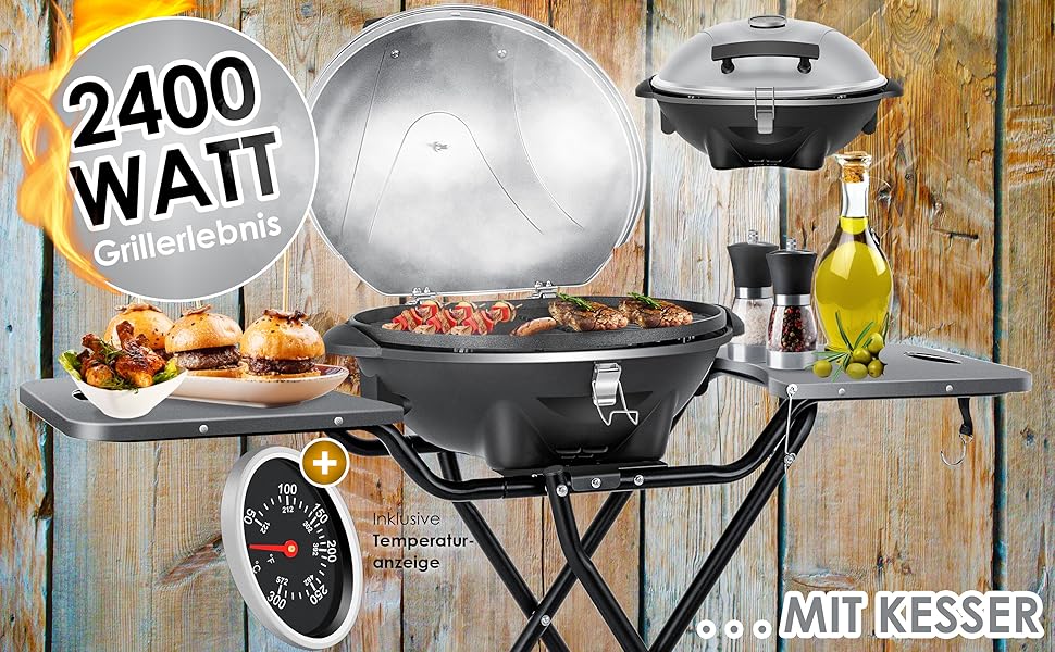 elektrischer Elektrogrill 2in1 Tischgrill in silber