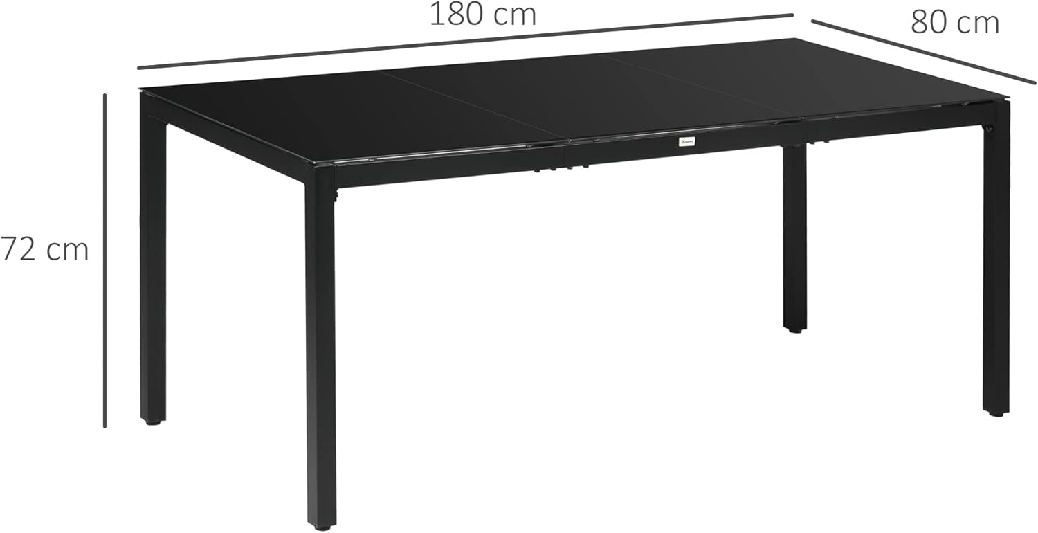 Outsunny - Table rectangulaire extérieur - 180x80x72cm - Aluminium et verre noir