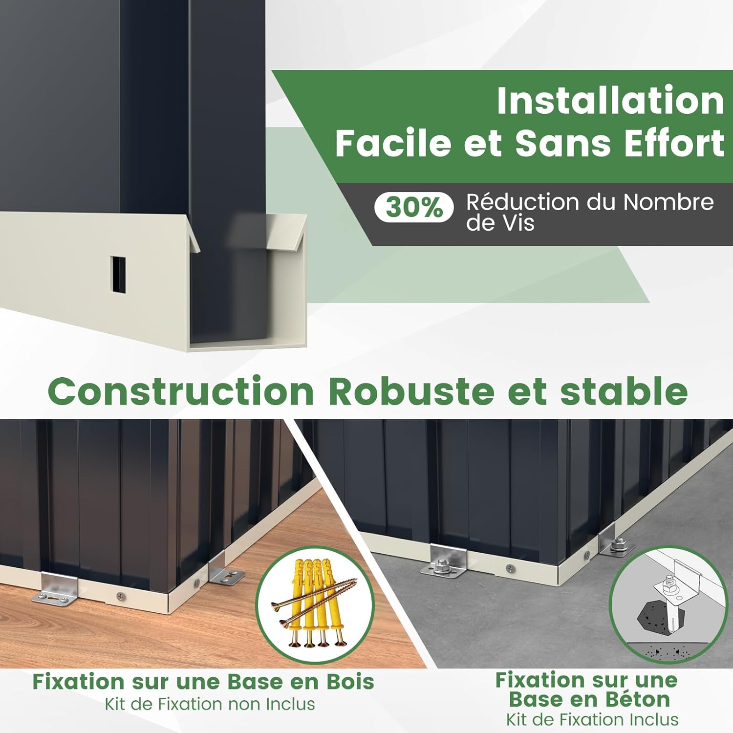 COSTWAY Abri de Jardin en Métal Galvanisé 1,9 M³, Cabane de Jardin Exterieur avec Double Porte Verrouillable, Couvercle Rabattable, Vérin à Gaz Hydraulique, Cache Poubelle pour Vélo, Outils