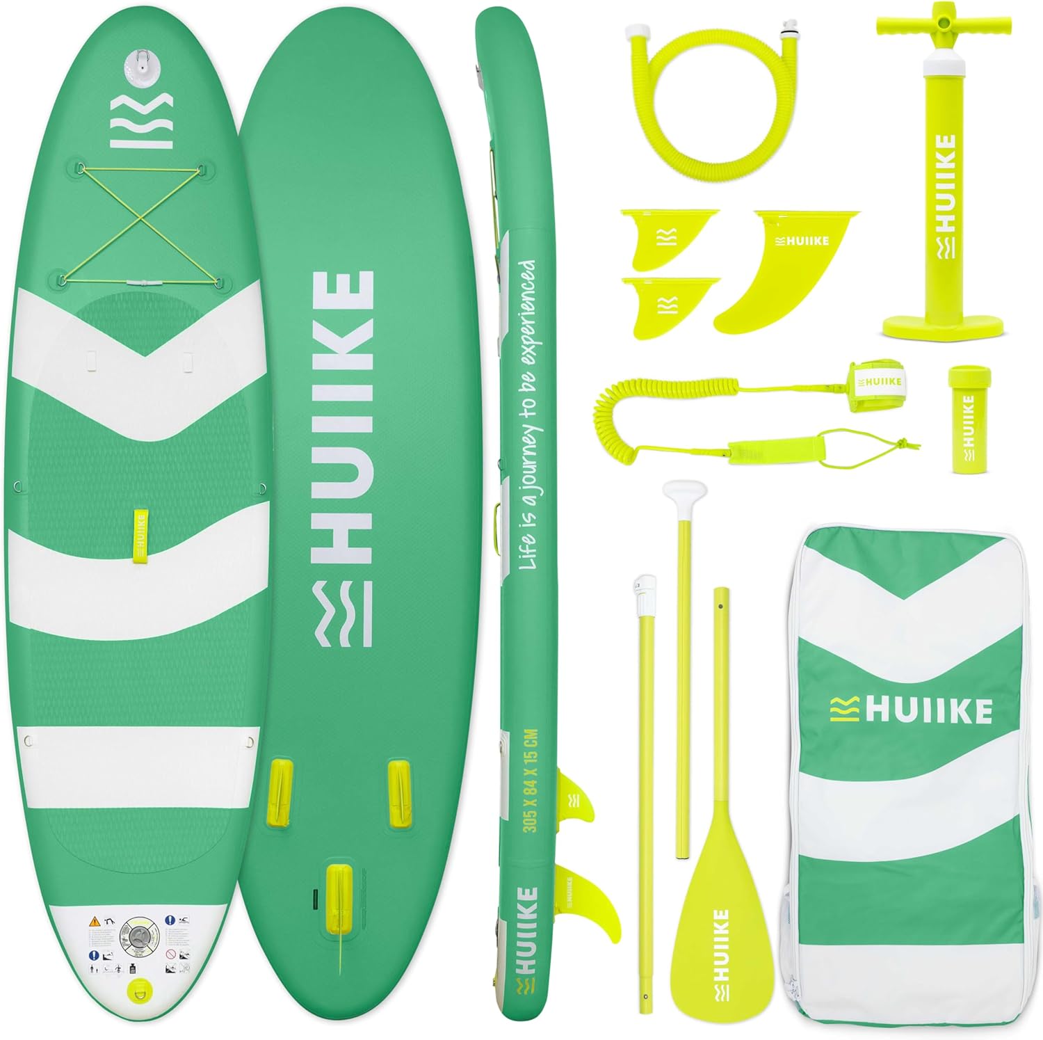 HUIIKE Paddle Gonflable Adulte avec Accessoires Inclus, Pagaie, Ailerons, Pompe. Planche de Stand Up Paddle Grande Stabilité et Résistance. 305 x 84 x 15 cm, Jusqu'à 130 kg