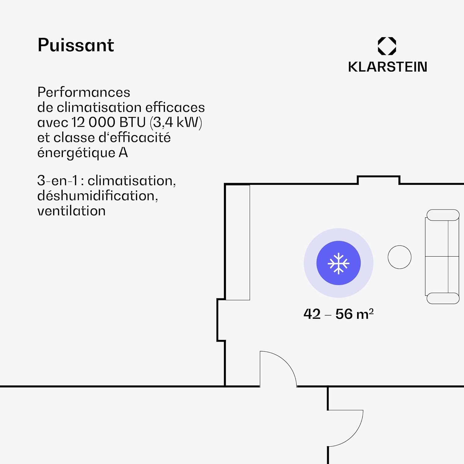 Klarstein - Kraftwerk Smart 12K - 35-59 m², WiFi, 12,000 BTU, silencieux
