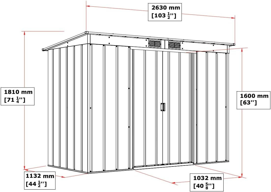 Duramax ECO 8 x 4 (2.85 m²) abri de jardin en métal à toit pentu, Abri de jardin en métal galvanisé à chaud, Abri de stockage d'outils, structure de toit renforcée, anthracite