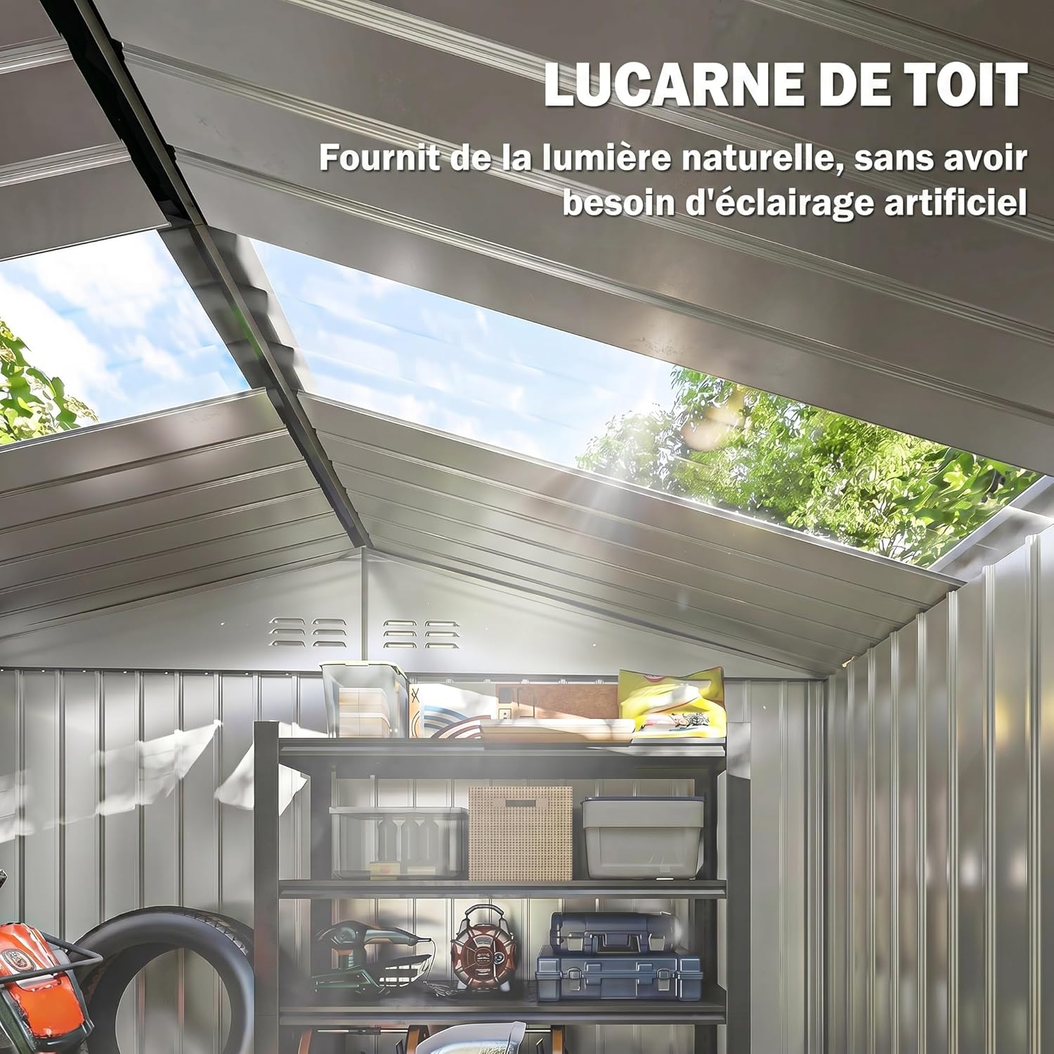 Outsunny - Abri métal avec fondation, porte coulissante, 213x130x185 cm