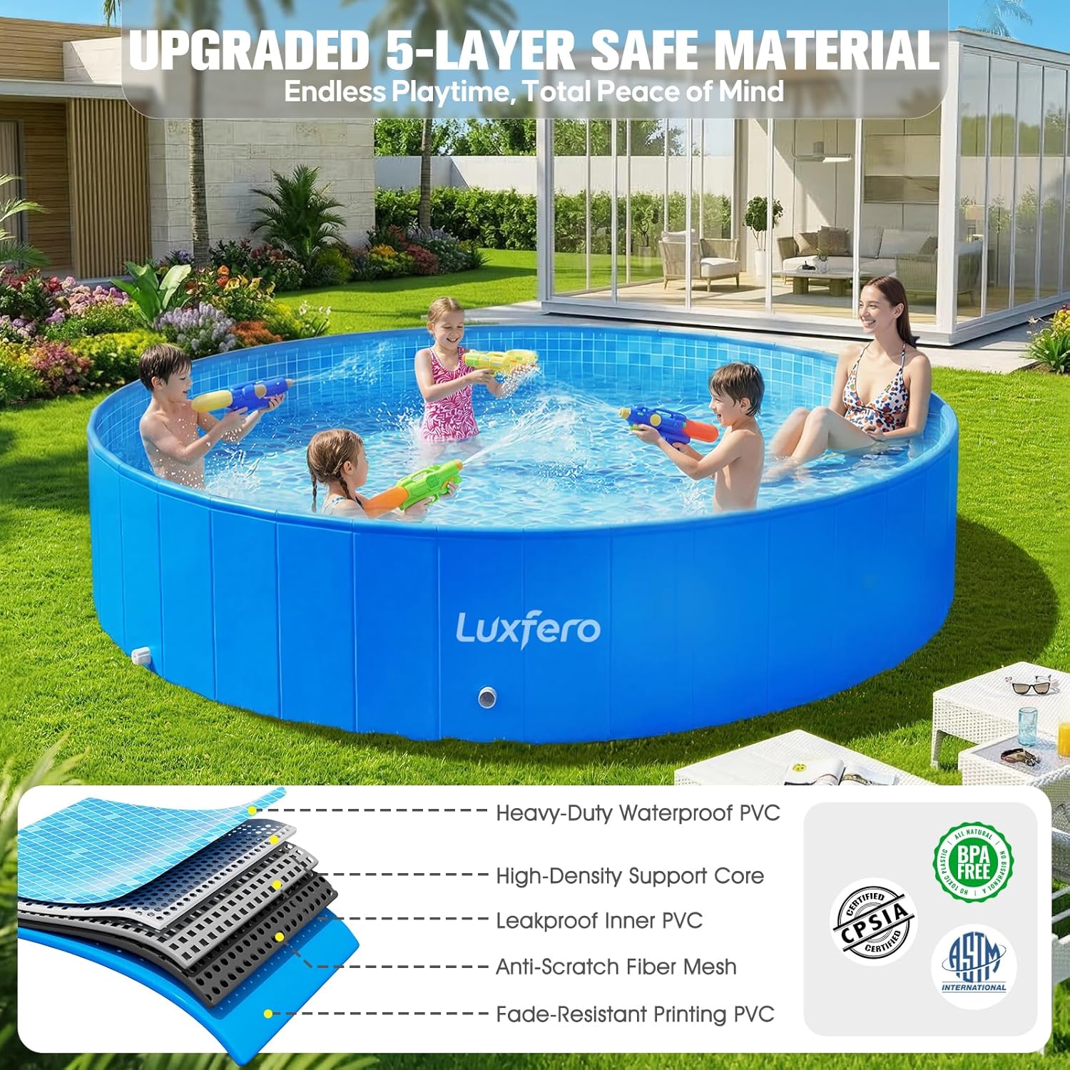 Luxfero - Piscine tubulaire ronde - 228x228x50 cm - cadre métal robuste, pliable