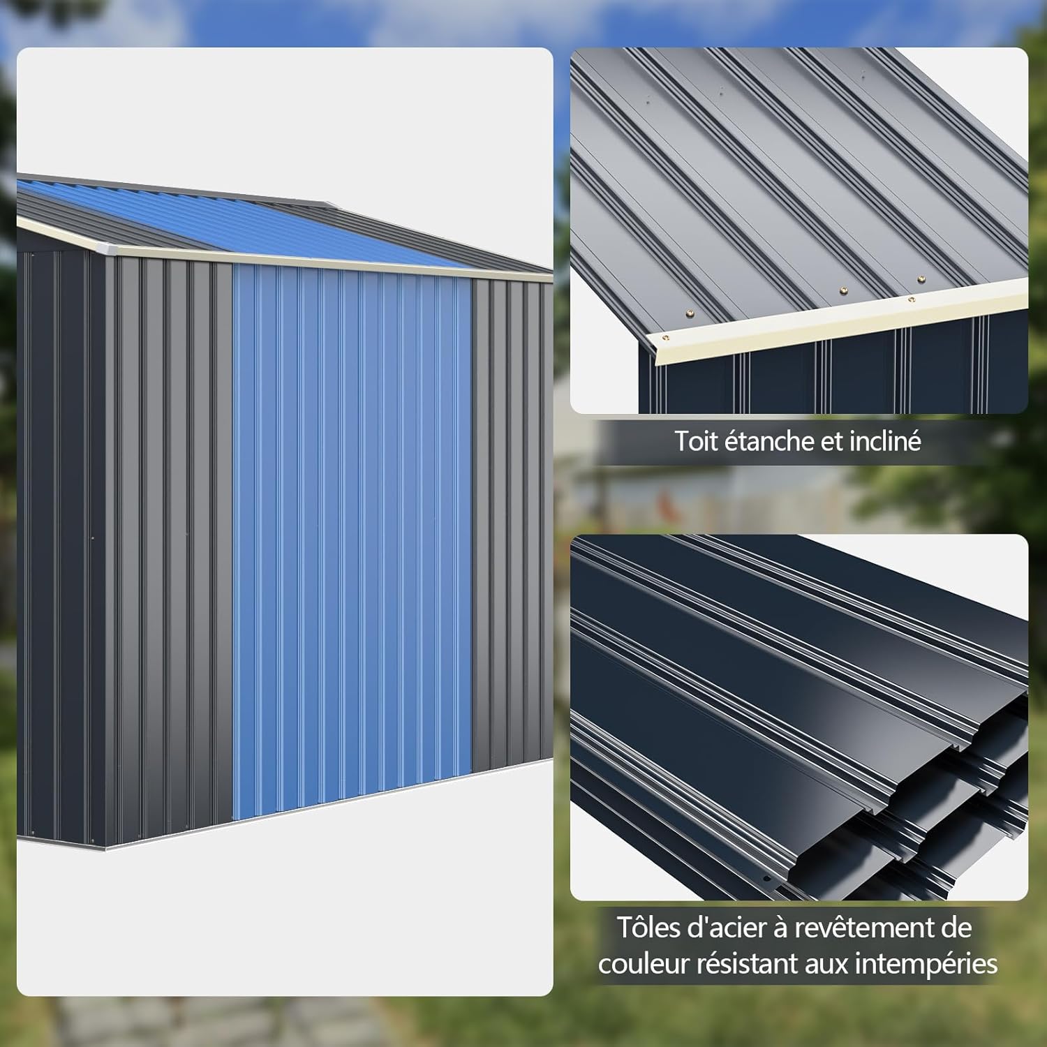 COSTWAY Abri de Jardin Métal 10㎡ 2 Portes Coulissantes Verrouillables, 4 Trous d’Aération, Toit Penché, Cabane Jardin Exterieur Gris pour Vélo, Poubelle, 340 x 319 x 210 cm