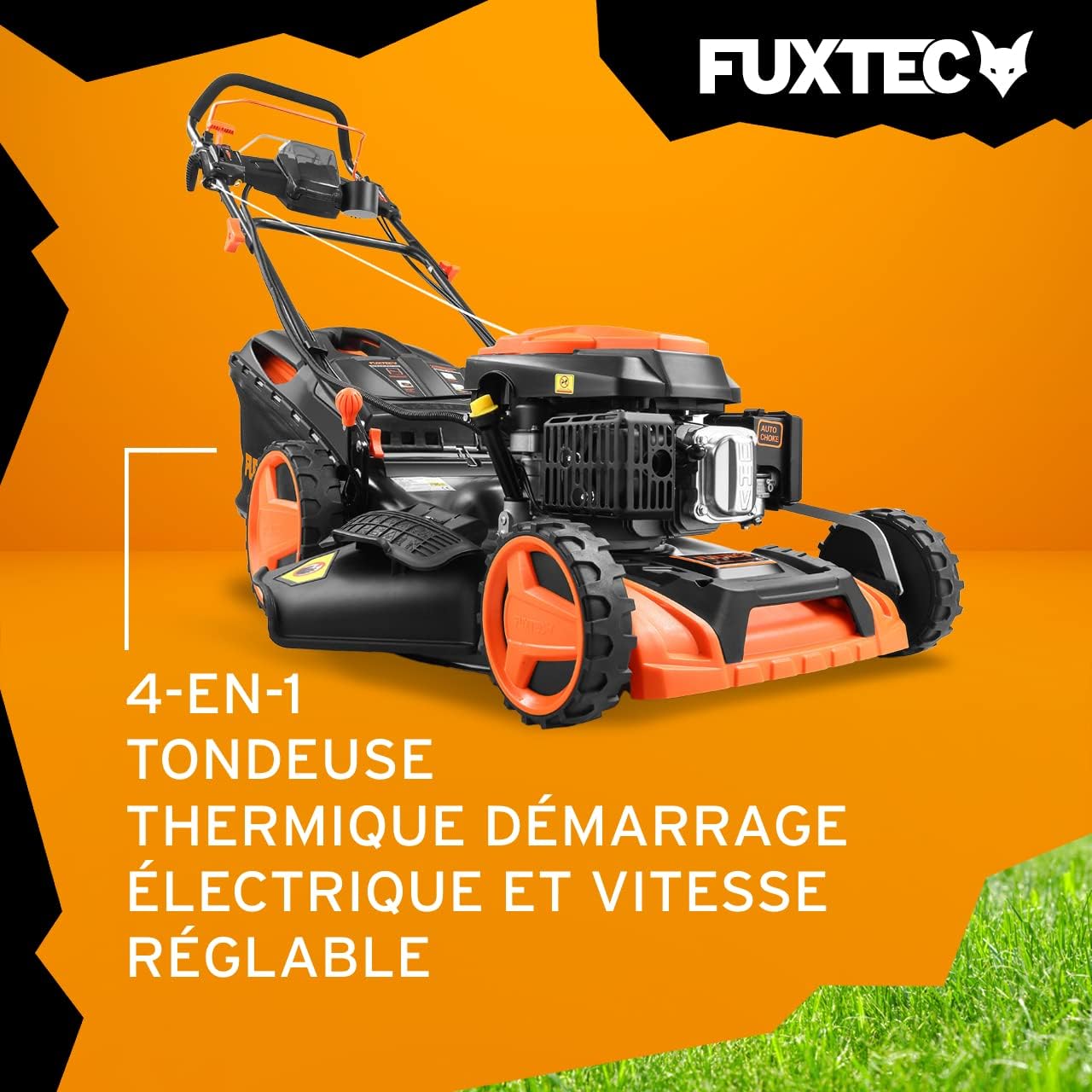 FUXTEC - tondeuse thermique série Pro - 51cm - démarrage électrique, vitesse réglable, autotractée, mulching, bac 60L - 
