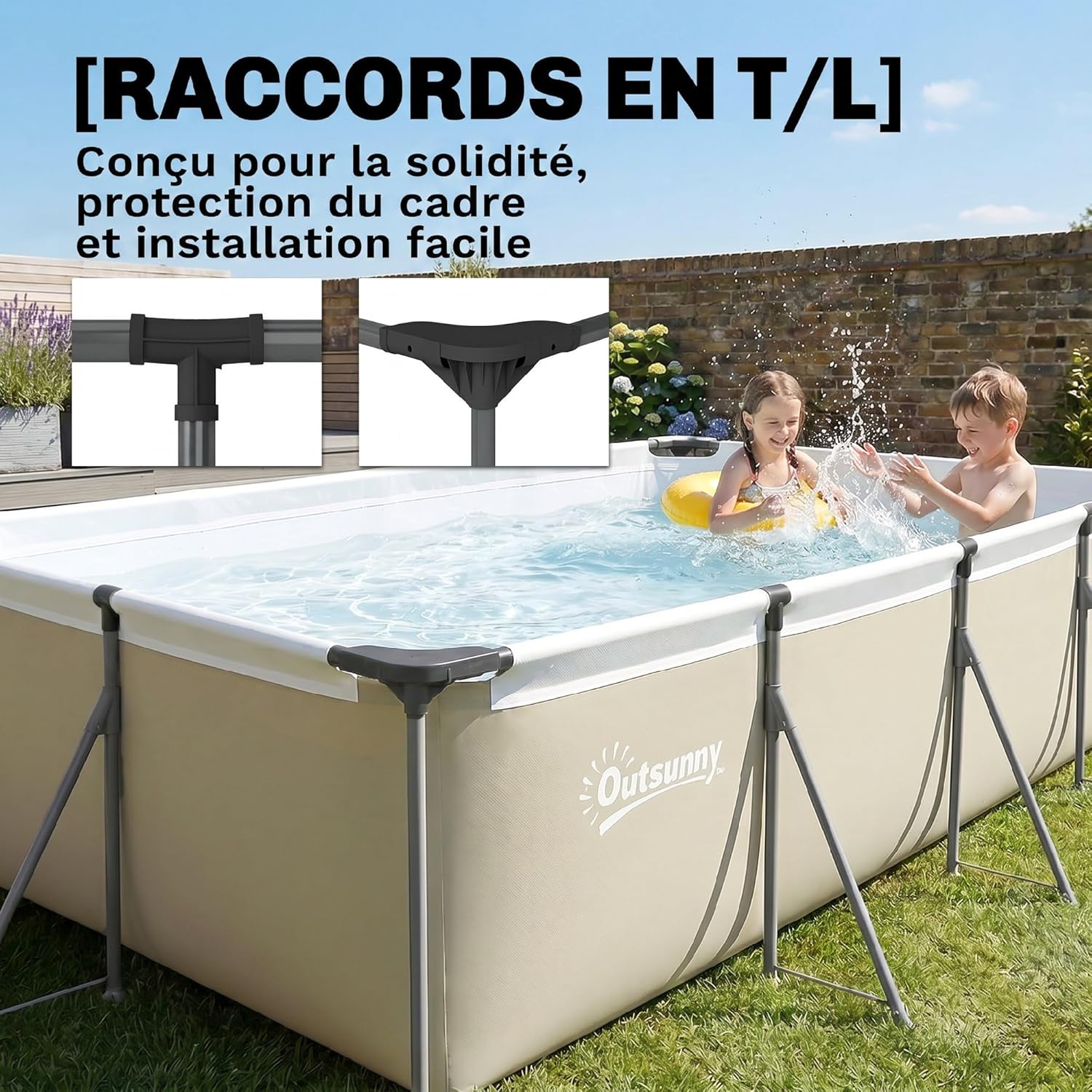 Outsunny - Piscine tubulaire familiale 394x208x80cm, PVC triple couche, structure stable, facile à monter - 6075L