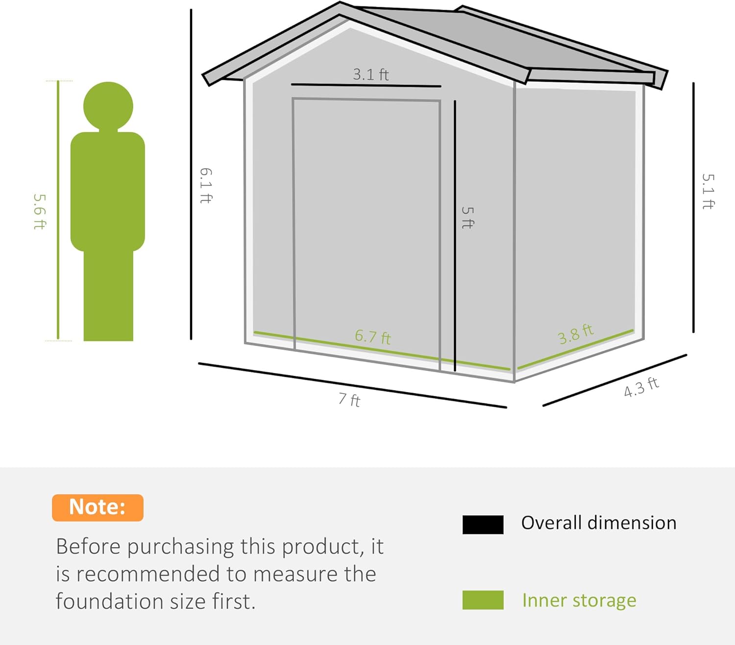Outsunny Abri de Jardin en métal 2,77 m² cabane de Jardin 213 x 130 x 185 cm cabanon Rangement Outils avec kit de Fondation, Porte coulissante verrouillables et 4 aérations - Vert