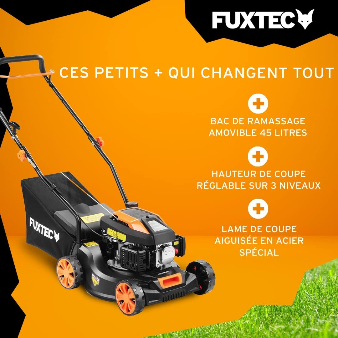 FUXTEC - Tondeuse thermique poussée série RM4180 - 40,6cm - légère, compacte, bac 45L - FX-RM4180