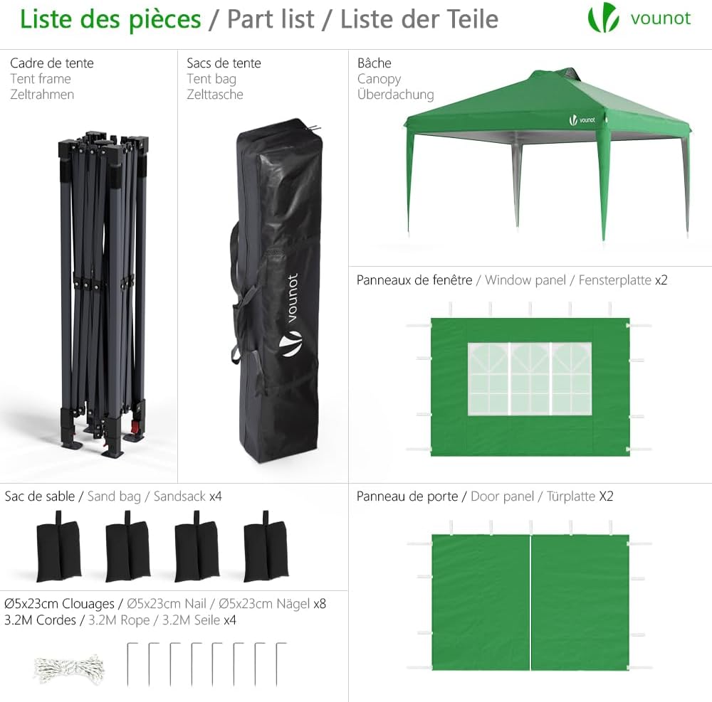 VOUNOT - tonnelle pliante série jardin - 3x3m - imperméable, anti-UV, hauteur réglable