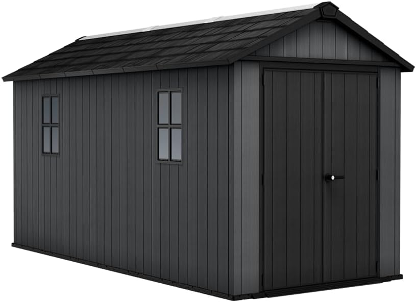 Keter - Newton série 7515 - 476x230x246cm - abri jardin bois/plastique, 2 fenêtres, verrouillable 7515