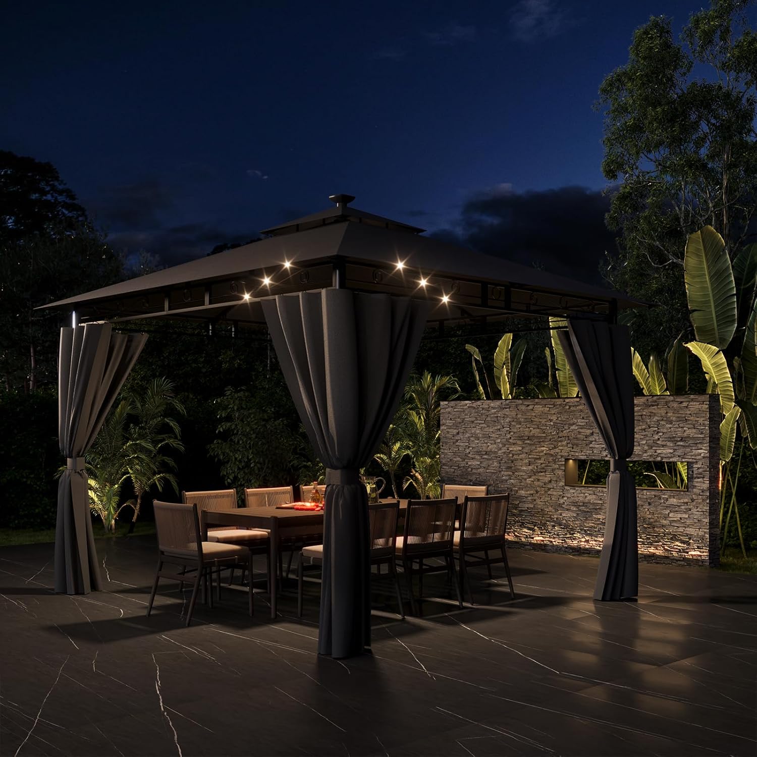 Devoko - Tonnelle Deluxe - 3x3m - LED, métal, 4-6 pers, gris