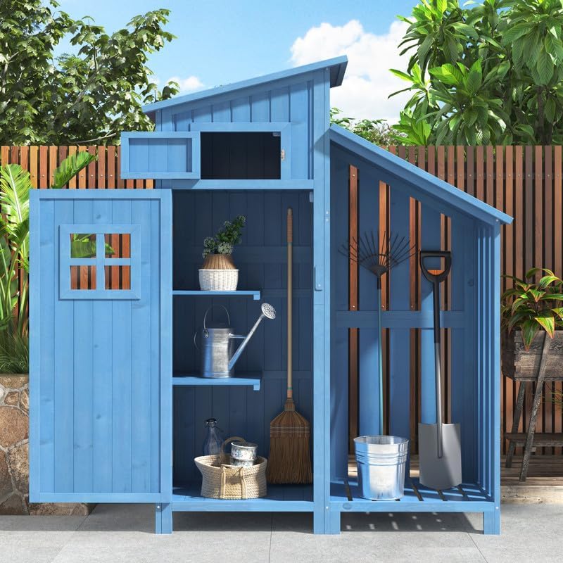 Abri de Jardin en Bois - 124x46x174cm - rangement extérieur avec serrure, toiture PVC