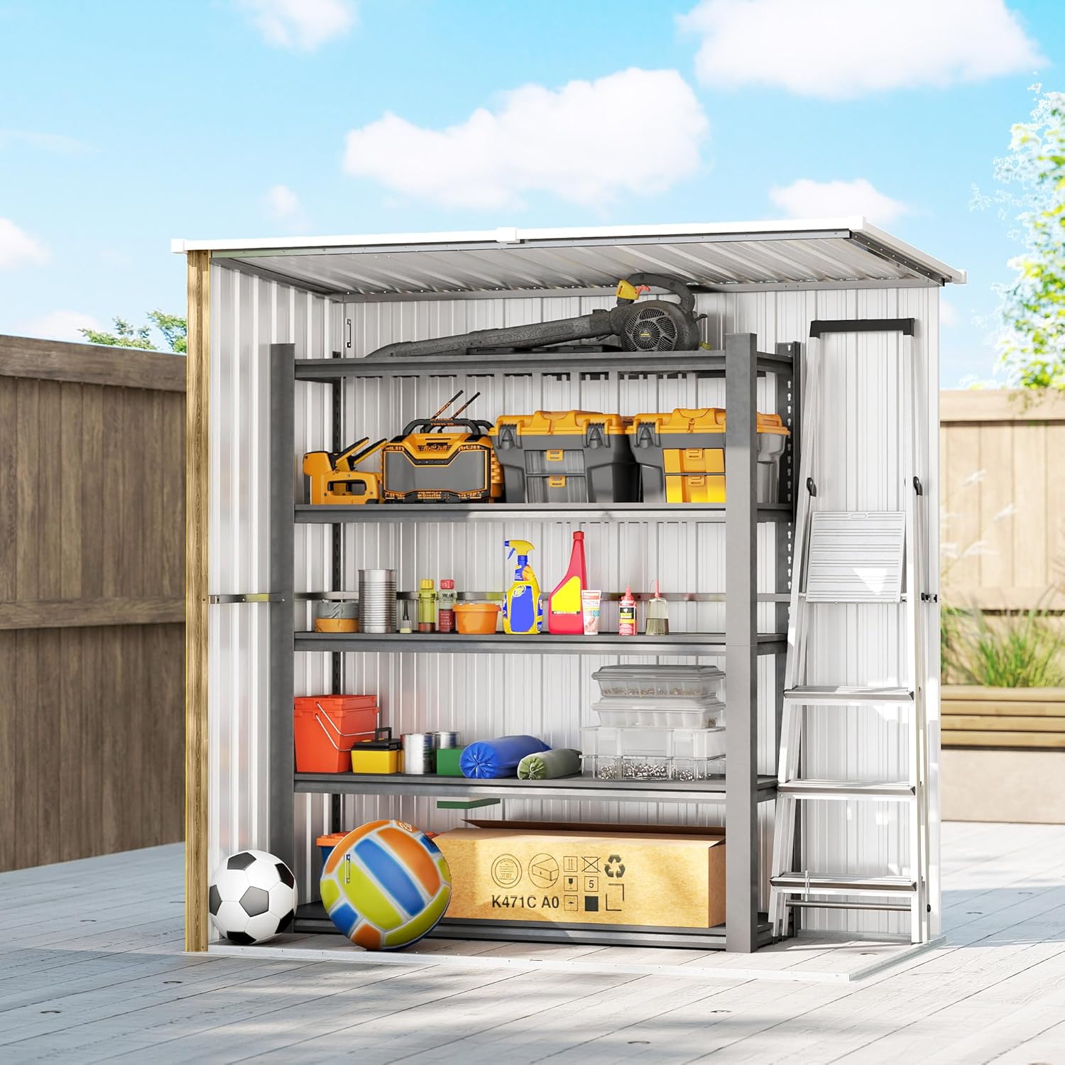 Outsunny Abri de Jardin d'extérieur 1,37 m², 163 x 89 x 163 cm, abri de Jardin métallique d'extérieur avec Toit en Pente, Portes à loquet et poignées pour Le Rangement des Outils, Marron Clair