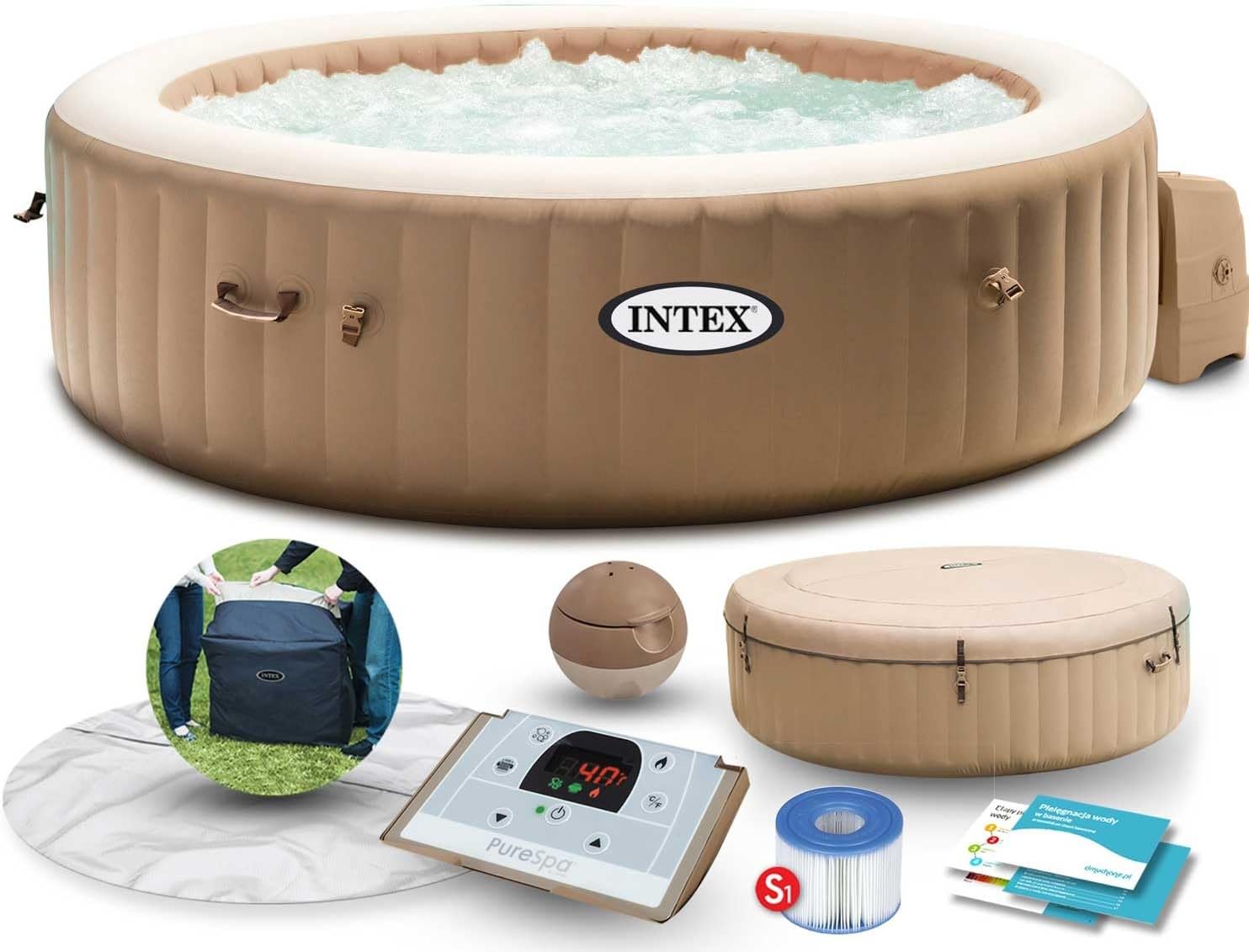 Intex Whirlpool Spa Bain à remous Bubble Massage Ø 216 x 71 cm Beige