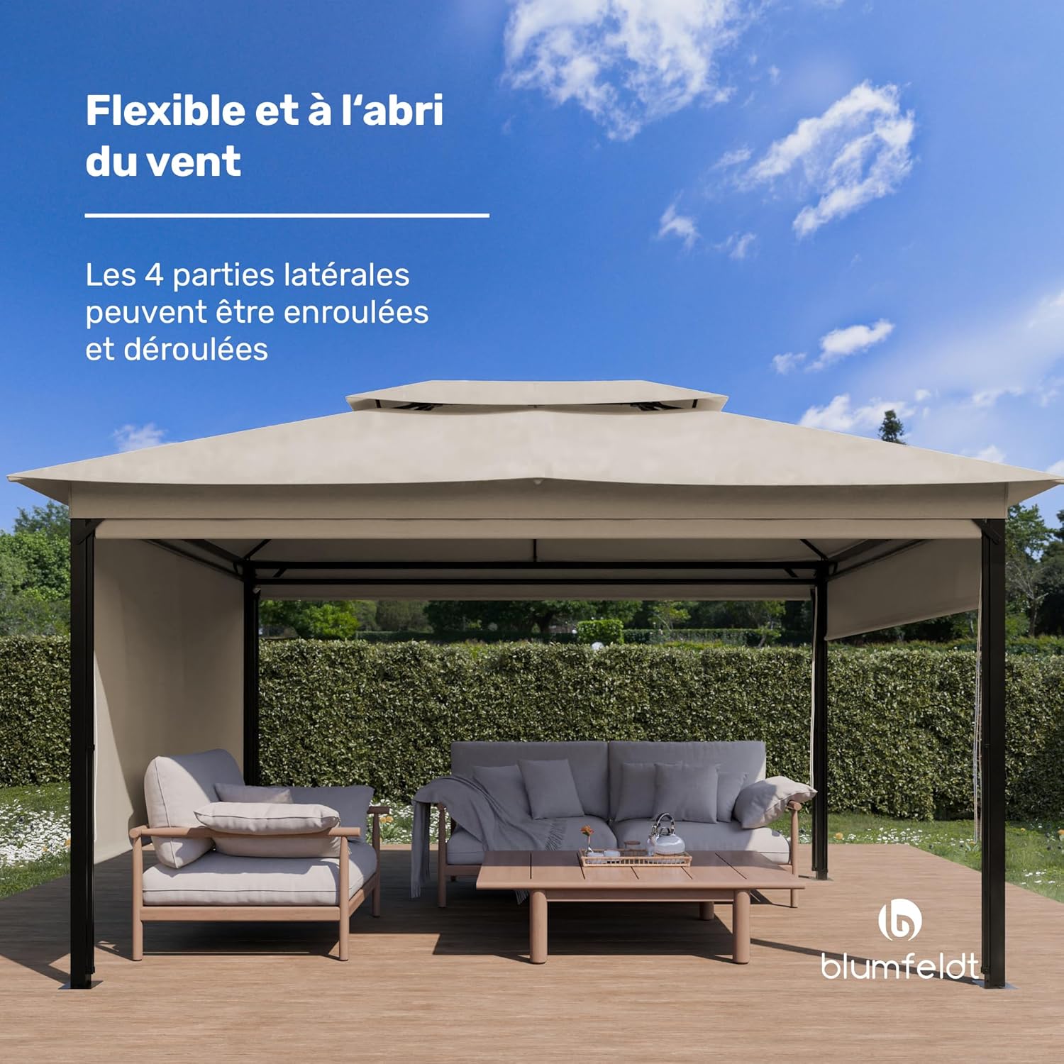 Blumfeldt - Grandezza Cortina - 3x4 m - acier, toit polyester, panneaux enroulables, beige