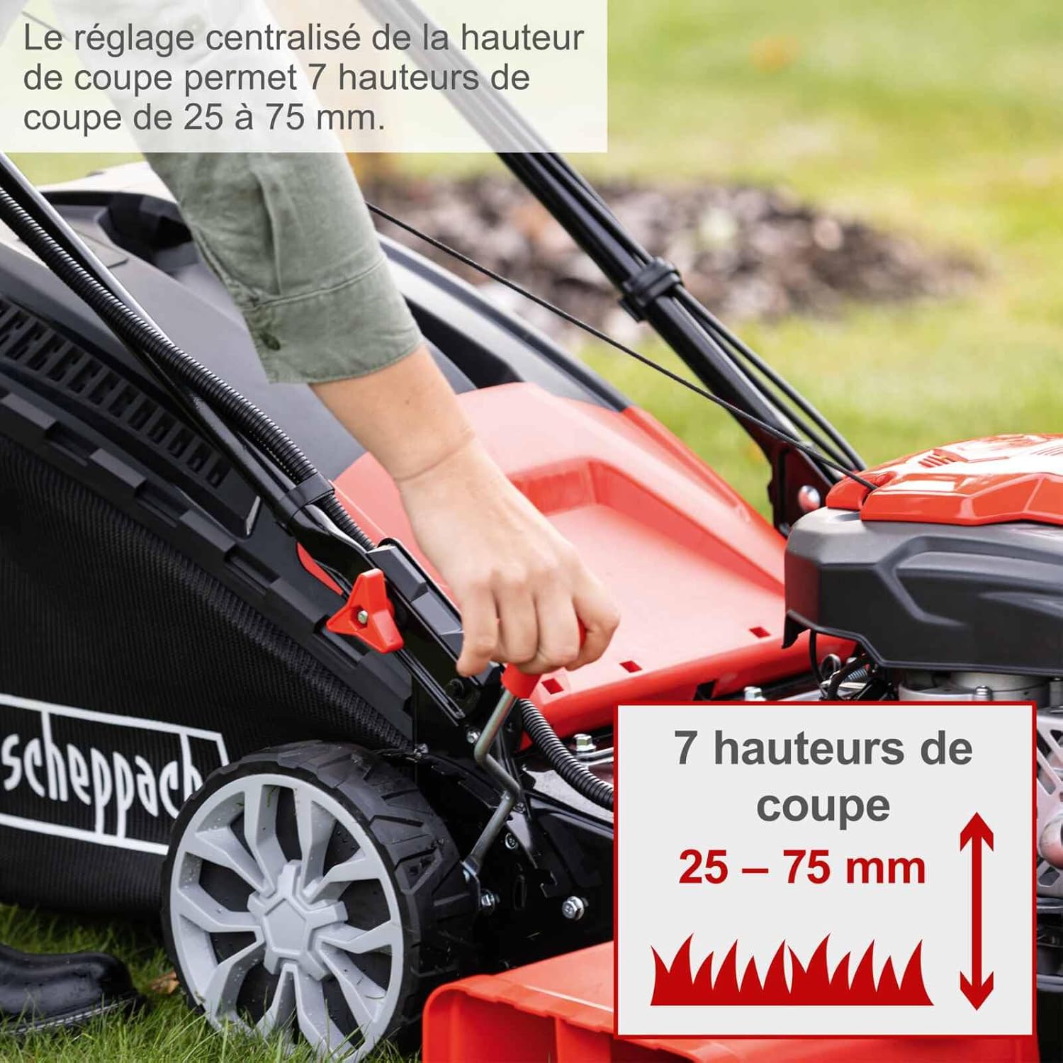 Scheppach Tondeuse à Gazon Hybride MS225-56E - Moteur à Essence 4 Temps de 6 CV - 224 cm³ - Largeur de Coupe 56 cm - Batterie + Chargeur Inclus (avec Huile Moteur + Lame supplémentaire)