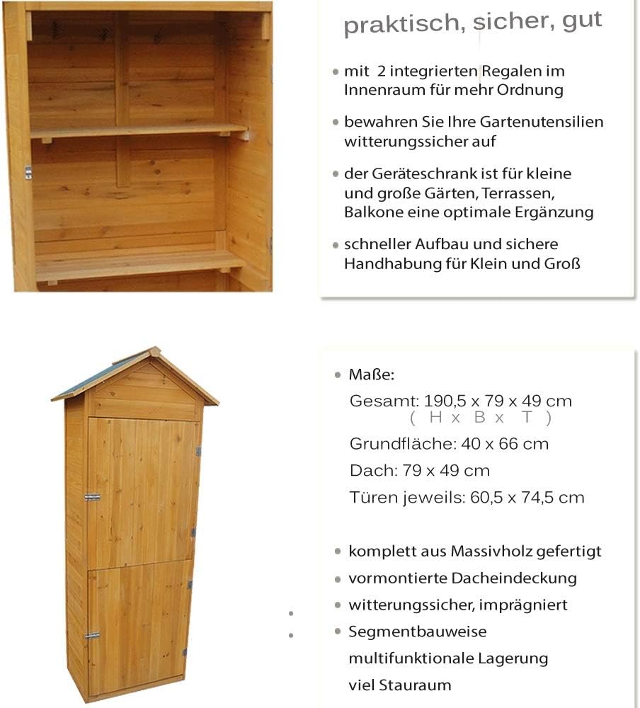 Melko - abri de jardin XXL - 79x49x190 cm - bois, toit pointu, armoire