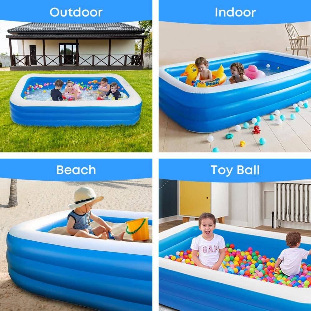 GALAXYER Piscine Gonflable rectangulaire à 3 Anneaux pour Enfants, Tout-Petits et Adultes, Piscine intérieure et extérieure, 290 × 163 × 50 CM