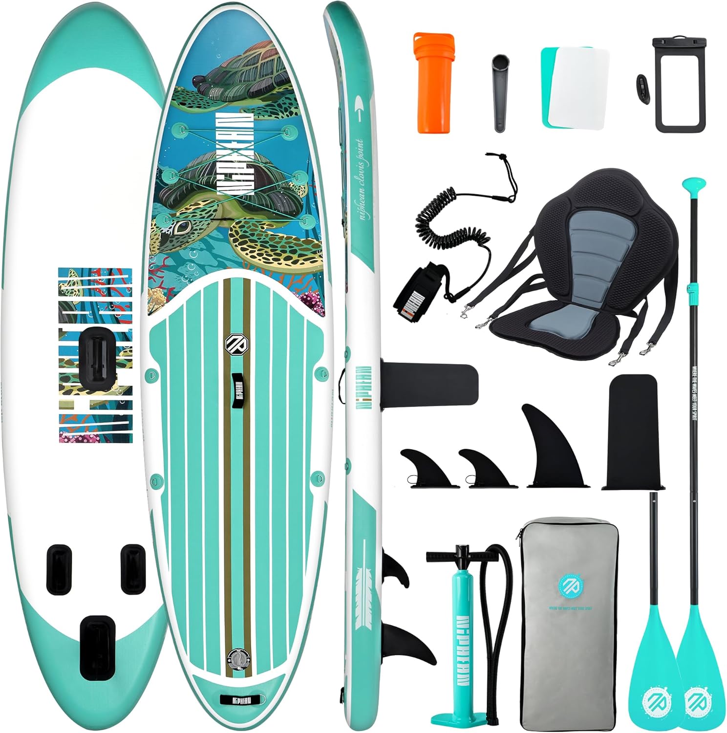 Niphean Paddle Gonflable Adulte avec Tous Les Accessoires, 320cm Planches de Stand Up Paddle Gonflables pour Tous Les Niveaux, Sup avec Capacité 200 kg pour 2 Personnes, Paddle Gonflable avec Siège