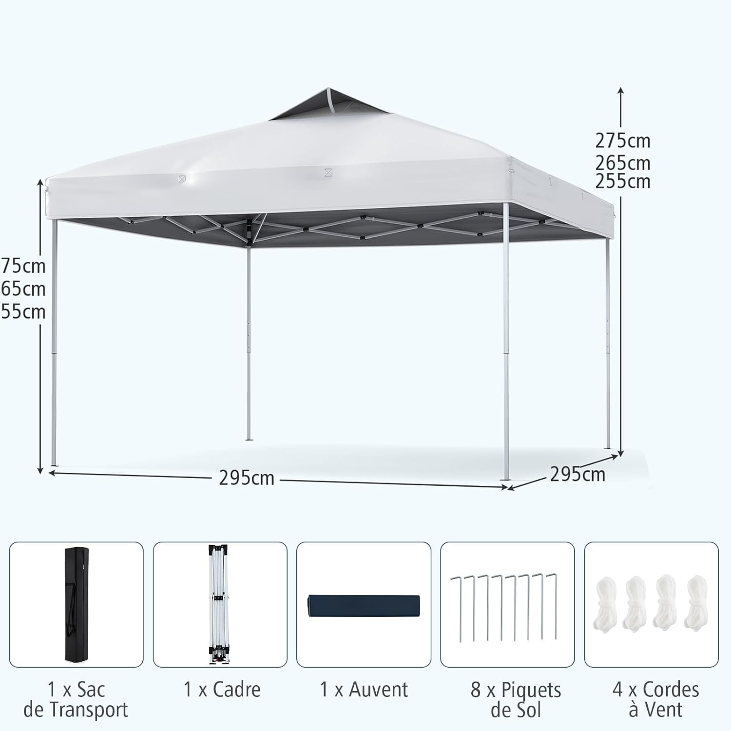 GOPLUS - Tonnelle pliante jardin 3x3m, toit ventilé, sac transport, protection solaire, 255/265/275CM