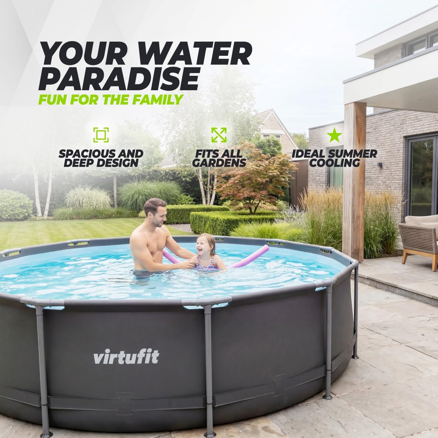 VirtuFit Piscine ronde - Ø244x76 cm - filtre inclus - Noir