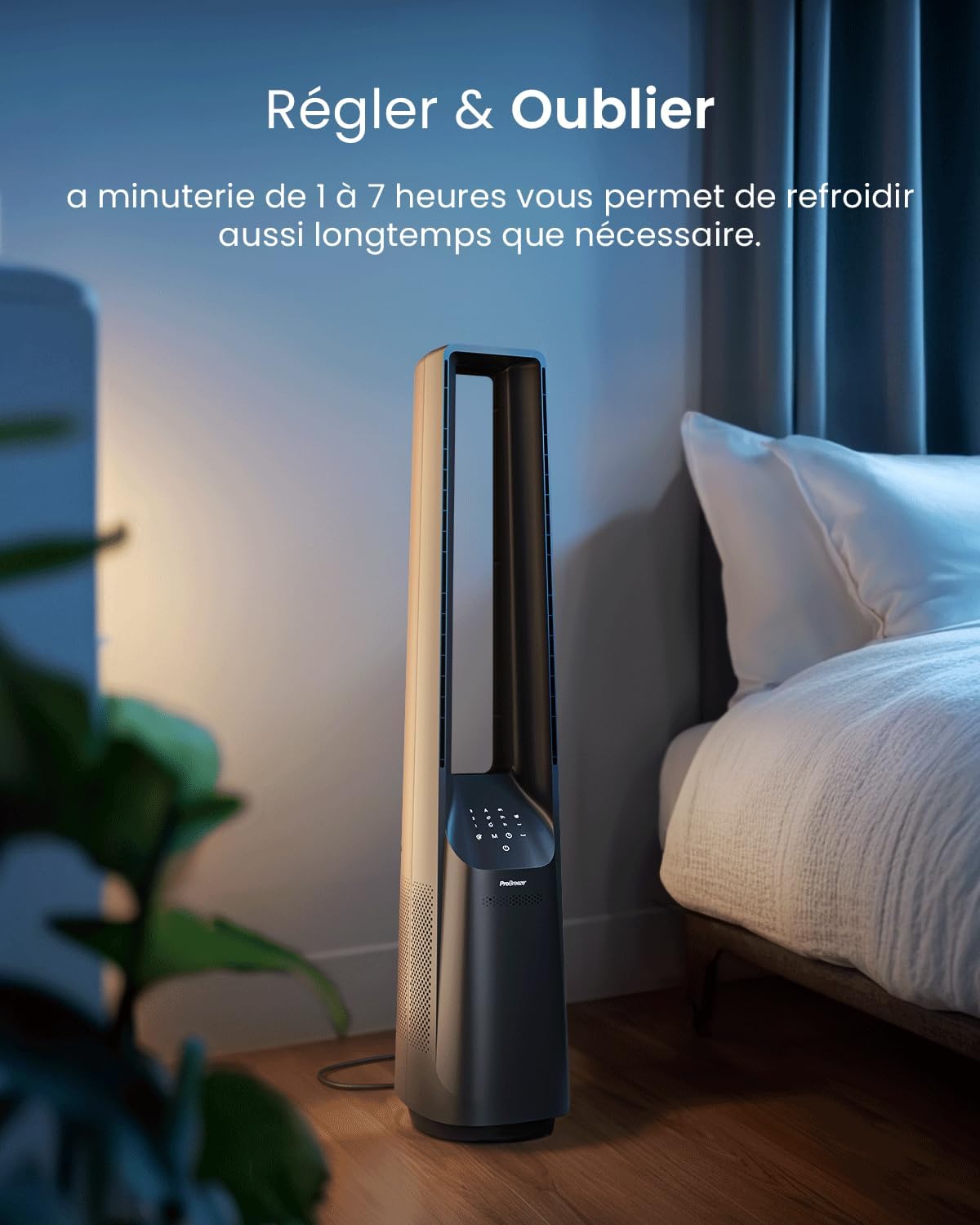 Pro Breeze - Ventilateur colonne sans pales - 101 cm - WiFi, ultra silencieux, LED, télécommande, 6 vitesses, 5 modes, o