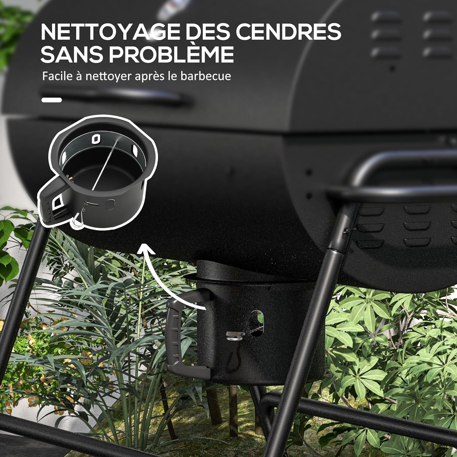 Outsunny - barbecue charbon de bois, 95x71,5x102cm, couvercle, thermomètre, roues