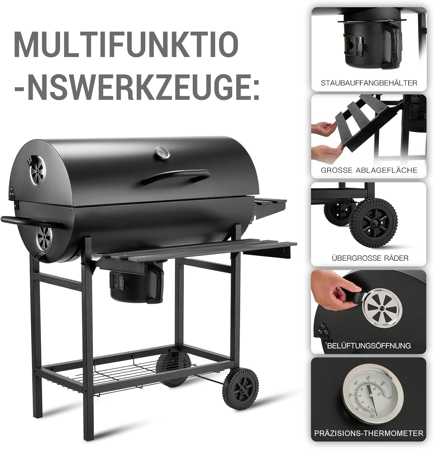 TEENO - Barbecue XXL - grille, gants, thermomètre, tiroir à cendres