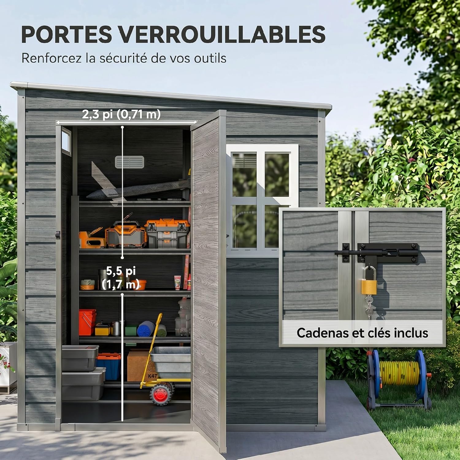 Outsunny - abri jardin résine, 3,3m², alu, plancher, fenêtres, 182x182x183cm