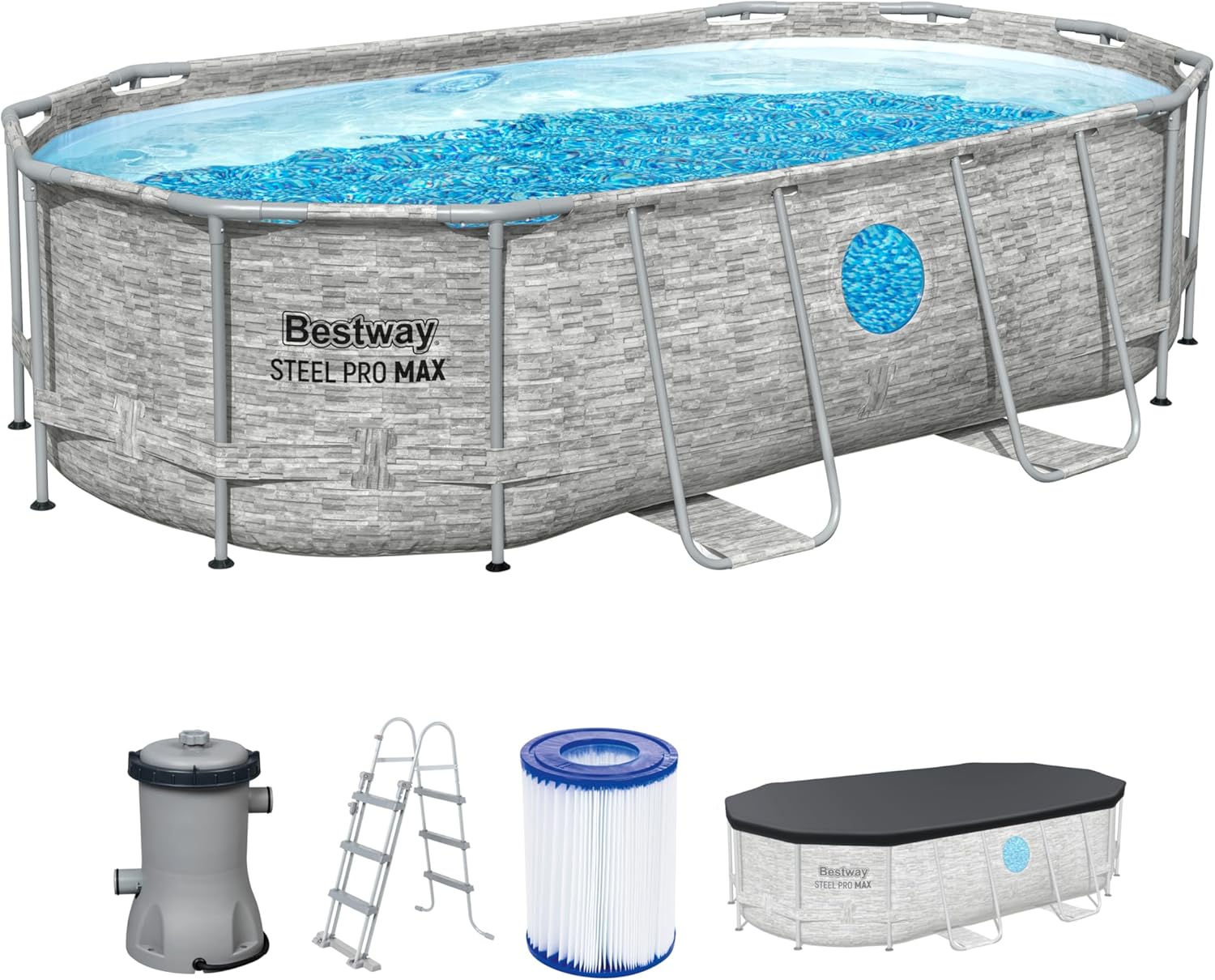 Bestway Steel Pro Max Splashview Kit Piscine Hors Sol - 427 cm x 250 cm x 100 cm - Gris