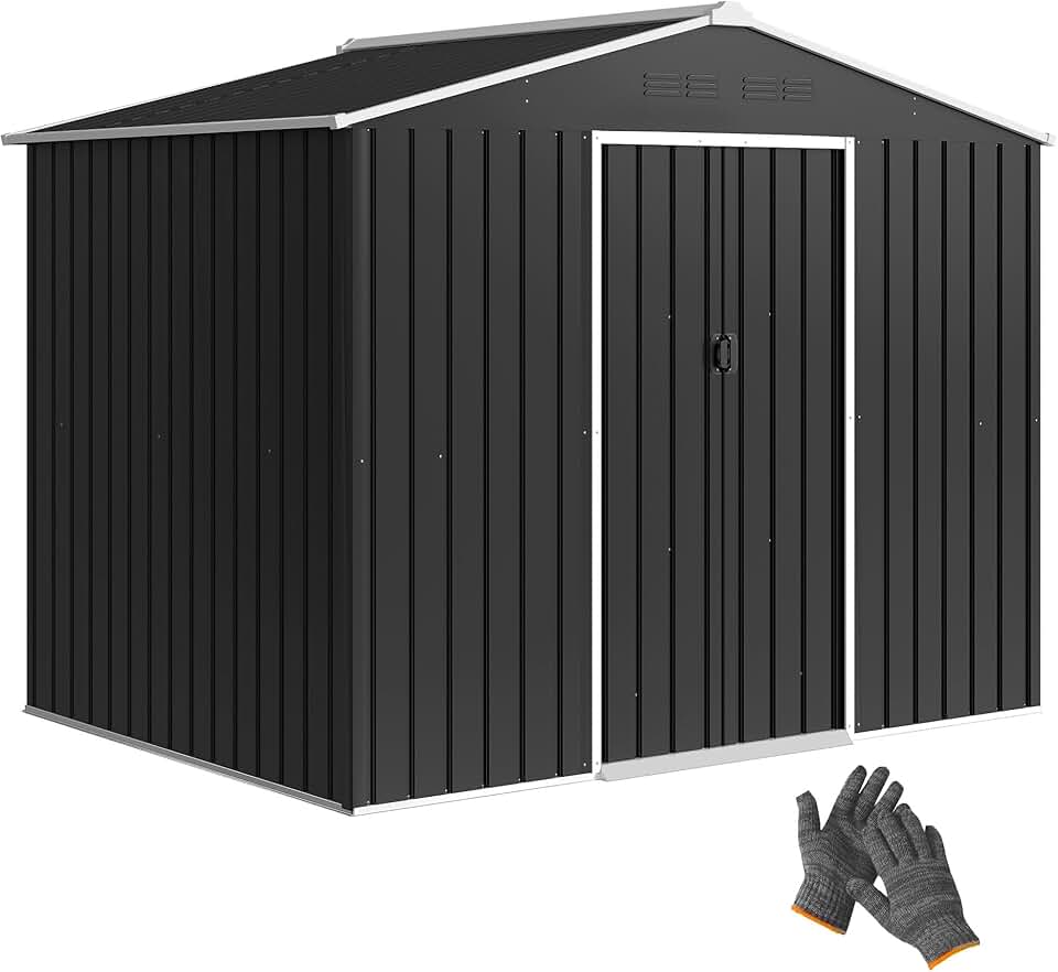 Outsunny Abri de Jardin extérieur 3,6 m², 236 x 171 x 191 cm, abri de Jardin métallique avec Portes coulissantes et Fentes d'aération, pour Le Rangement d'outils, Gris foncé